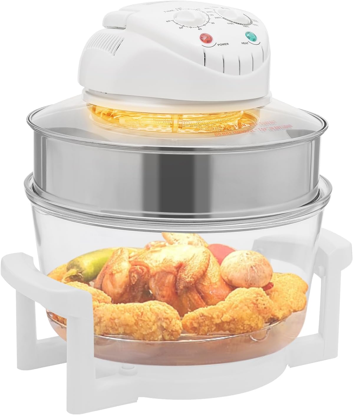 18QT Glass Air Fryer Oven with View Window - 1400W Halogen & Hot Air Circulation, Borosilicate Glass Pot & Expansion Ring for Family, Large Capacity Even Cooking
