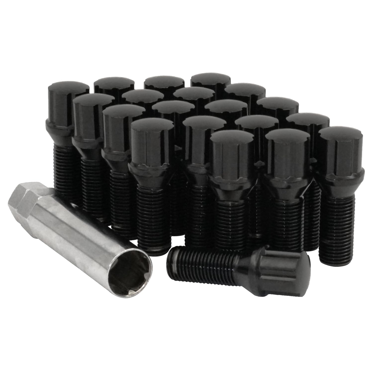 Black Conical Spline Bolt Kit - 14x1.5, 30mm Thread Length, 5 Lug Install Kit