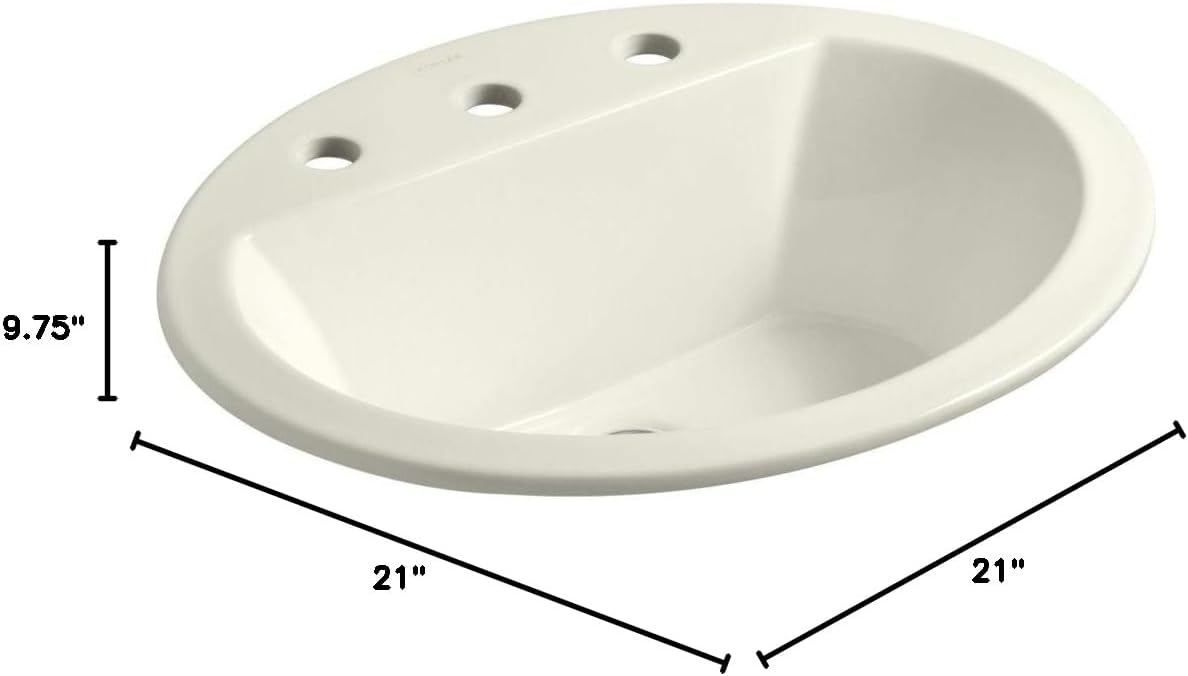 KOHLER K-2699-8-96 Bryant Oval Self-Rimming Drop In Bathroom Sink Bowl, 8