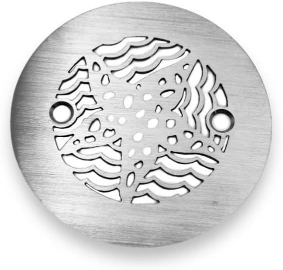 4-1/4 Inch Round Shower Drain Cover, Starfish Design (Brushed Stainless Steel)