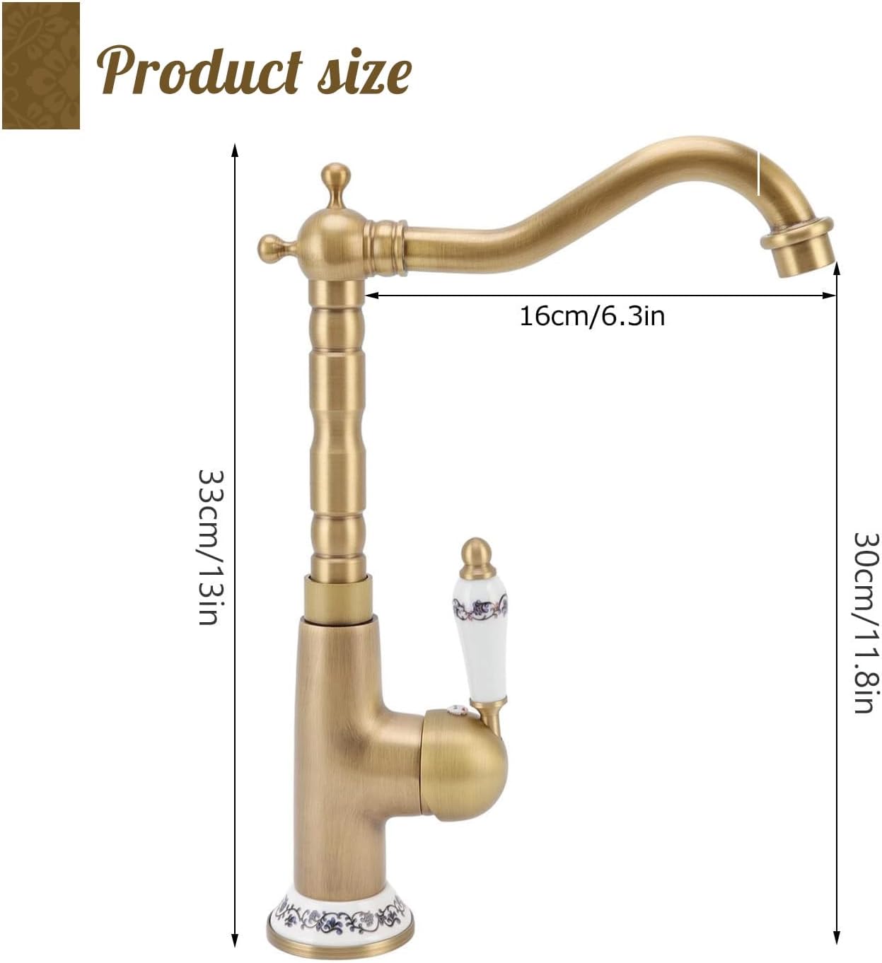 Antique Kitchen Faucet Gold All Copper European Antique Hot Cold Mixed 360° Rotating Kitchen Bathroom Sink Faucet with Ceramic Valve Single Handle(11.8 x 6.3 x 9.1in)(Antique Color)