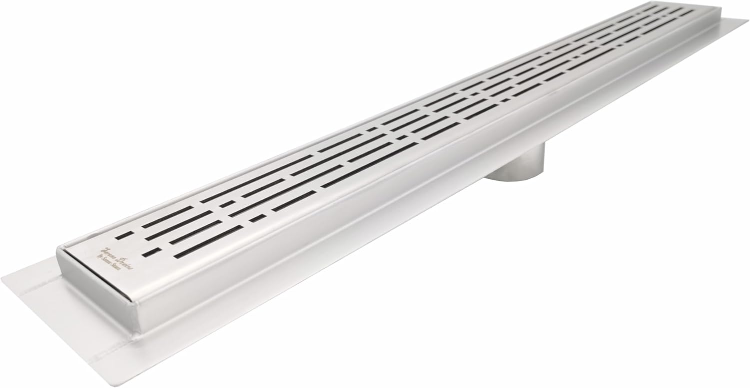 SereneDrains 304 Stainless Steel Brushed Nickel Linear Shower Drain Kit Broken Lane Linear Shower Drains for Tile Floor Long Hair Catcher Strainer Grate Cover Bathroom (Brushed Nickel, 16 Inch)