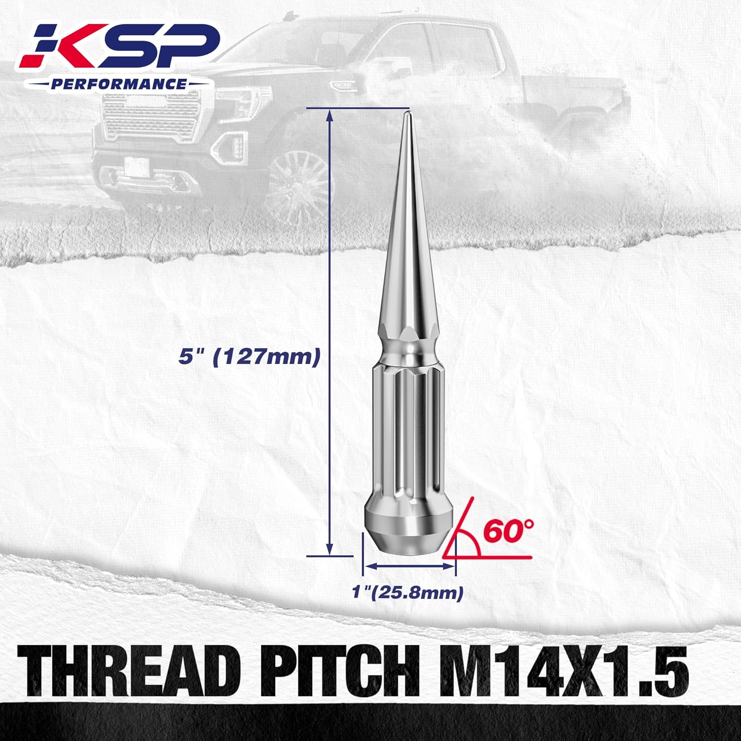 KSP 14mm x 1.5 Large Spiked Lug Nuts, 32x Two-Piece Mega Pointy Spike Lug Nut for Silverado Sierra Ram 2500 3500 F250 F350, 5