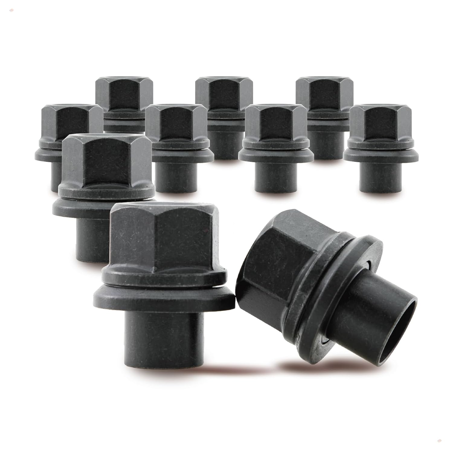Two-Piece 19mm Sleeve Flanged Wheel Nuts 10PCS, M22x1.5 Hex:33mm Black for Heavy Duty Truck Semi Truck Fit Steel Dual Wheels with Hub Piloted Seat & 26mm Bolt Hole Size