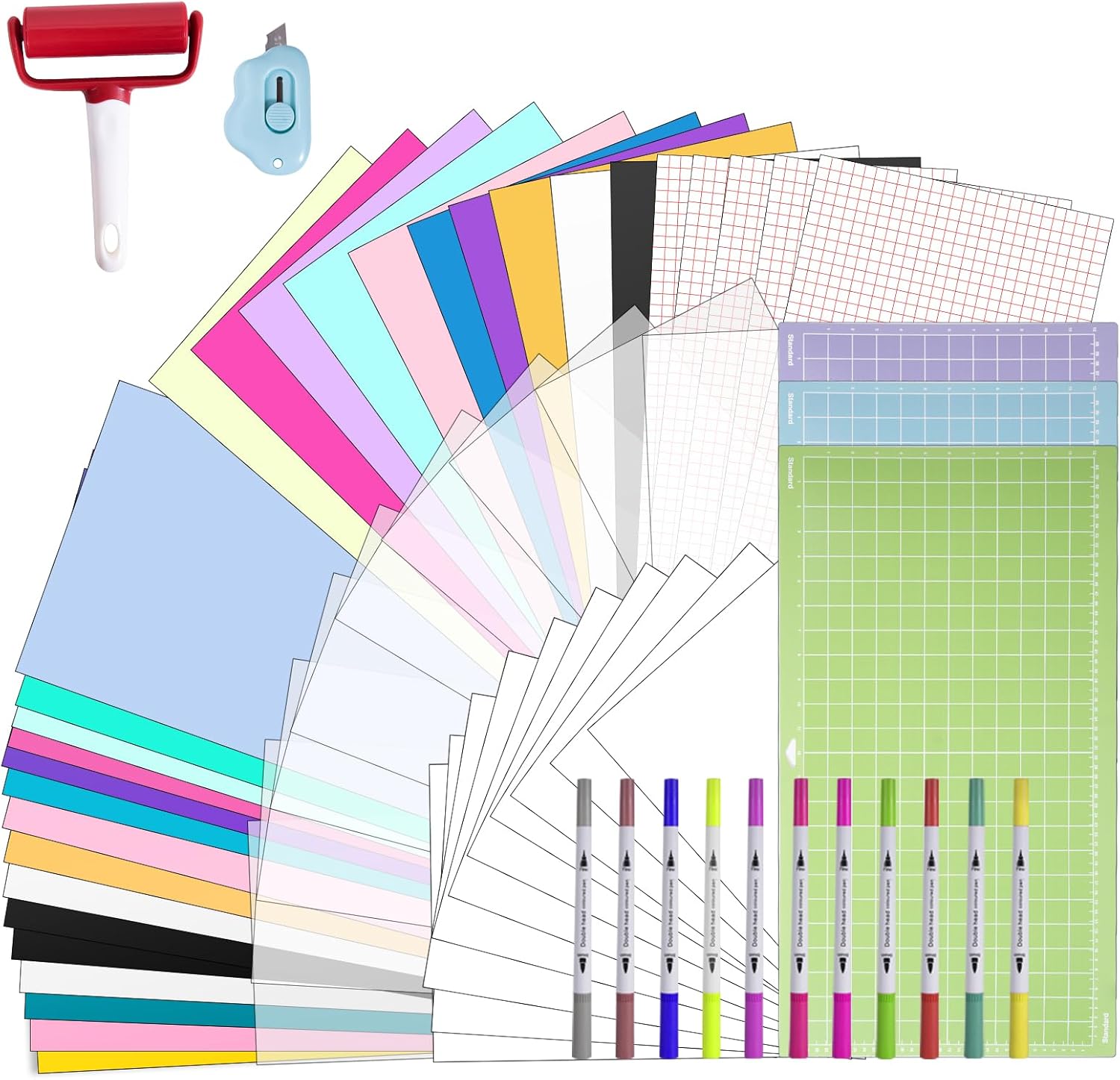 Ultimate 62pcs Accessories Bundle for Cricut Venture,This Kit Includes 24 x 12 Inch Cardstock,HTV,Stencil Sheet,Printable Vinyl Sticker,Cutting Mat,Weeding Tool