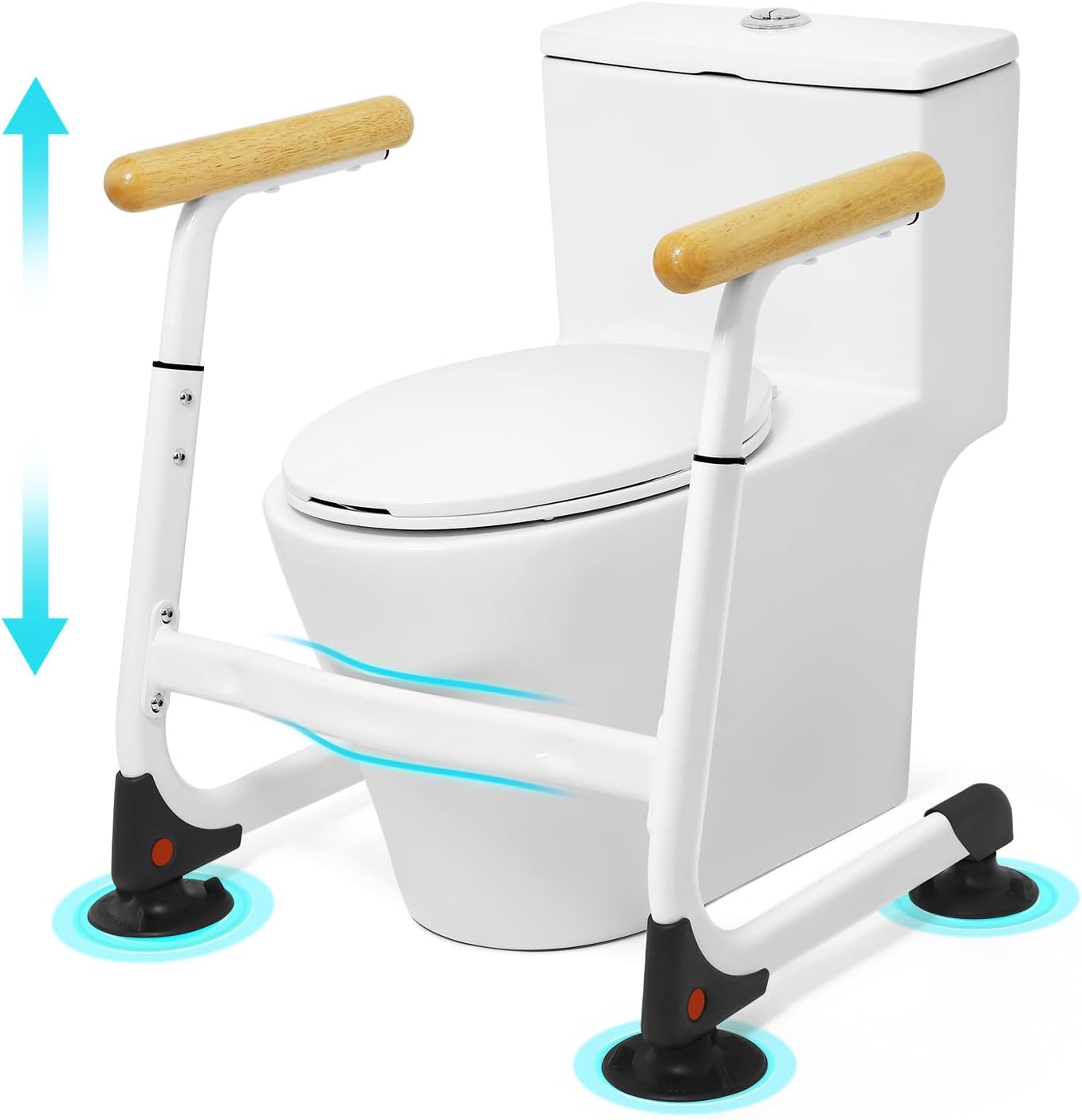 Toilet Safety Rails, Stable Toilet Handles for Elderly and Disabled with 4 Suction Cups, Adjustable Height Toilet Rails for Seniors with, Toilet Assist Rails Handrails Up to 350 LBS, Brown Color