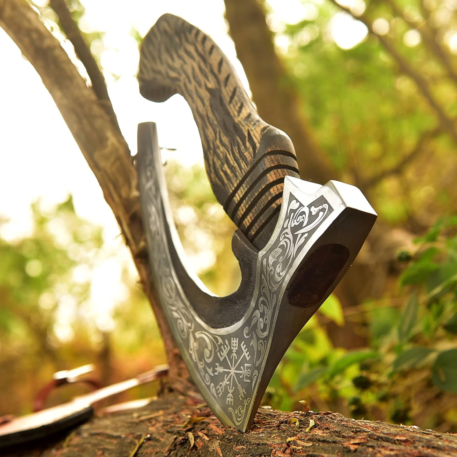 Viking Pizza Cutter Hand Forged Hatchet Mini Axe | Carbon Steel Slicer Chef Axe With Leather Sheath | Premium Pizza Oven Accessories for Camping, Hunting & Gifts for Men