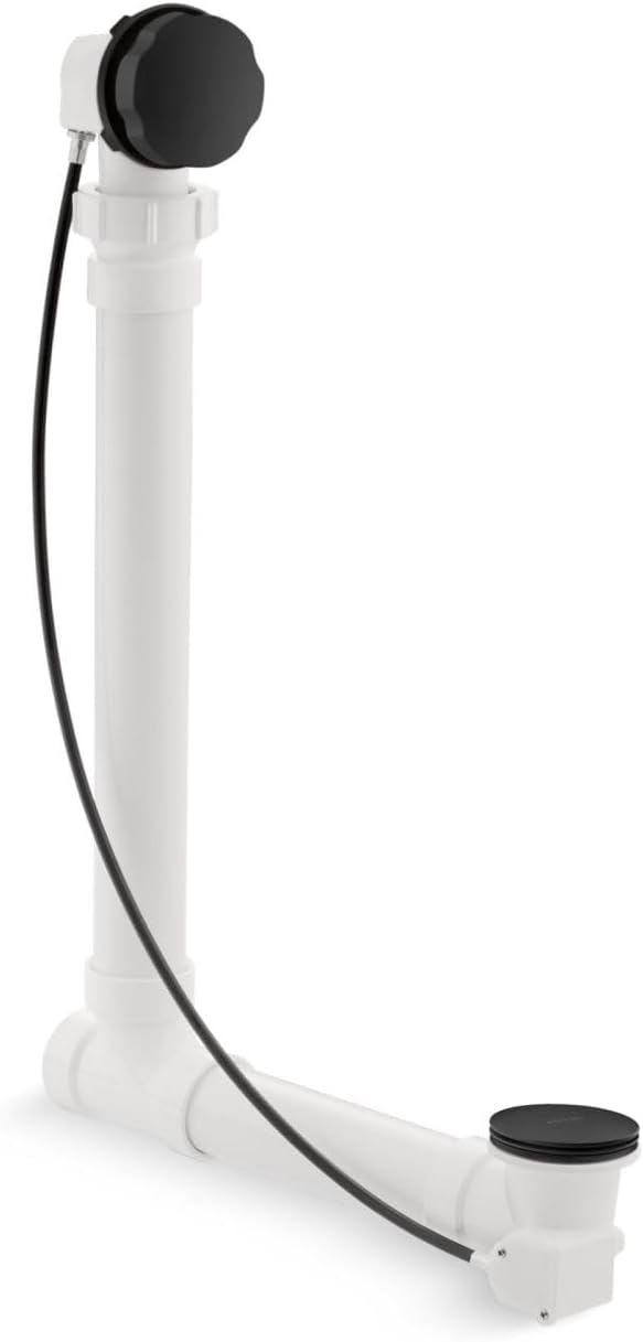 KOHLER 7213-CP Clearflo Cable Bath Drain with PVC Tubing, Metal Control Hande, Cable-Activated Bath Drain, Polished Chrome