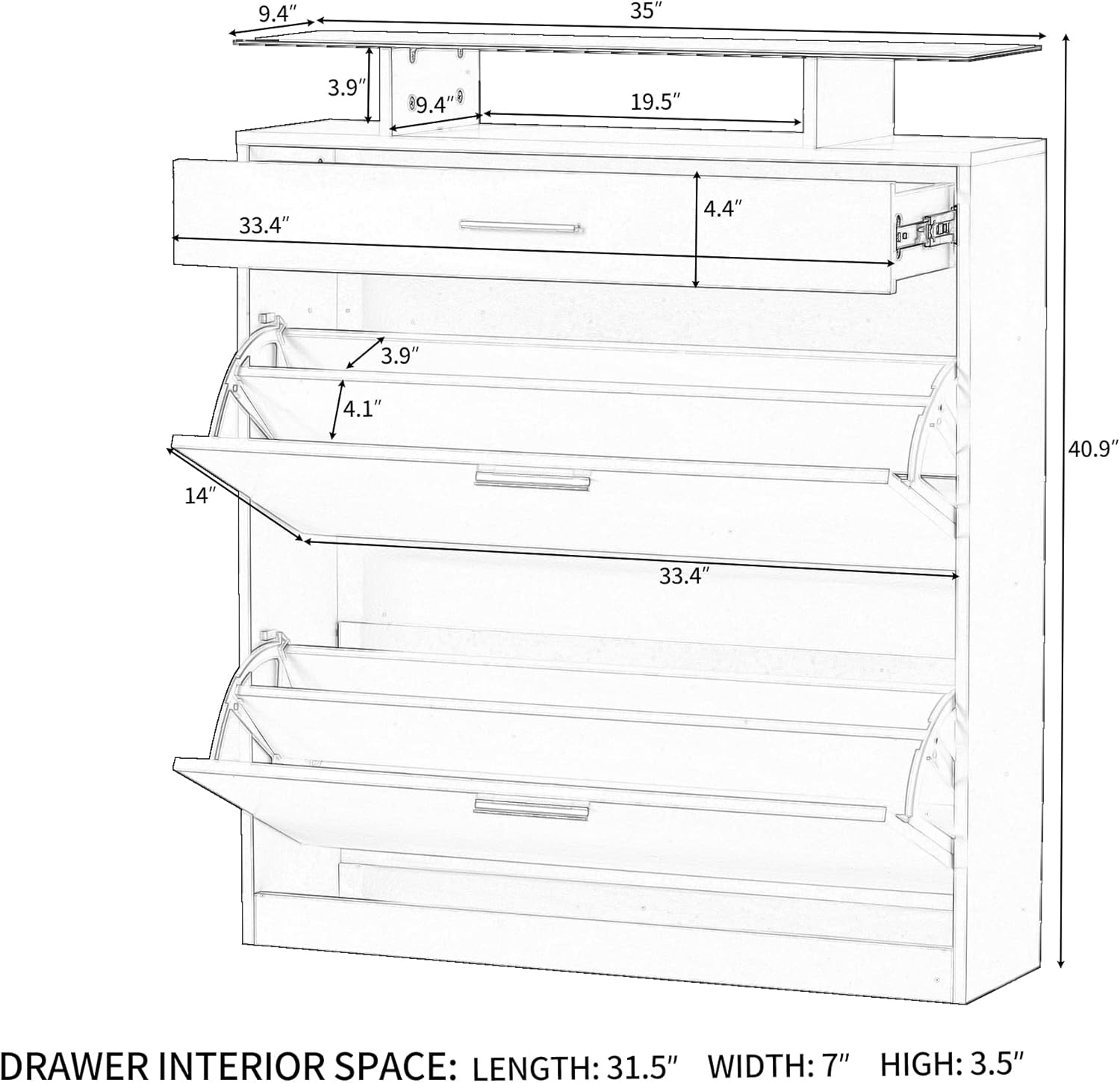 Shoe Cabinet with 2 Flip Drawers, Freestanding Shoe Rack with LED Light, Shoe Rack for Closet Storage Cabinet with Adjustable Shelf & Anti-Tipping Device, Shoe Storage Cabinet Entryway, White