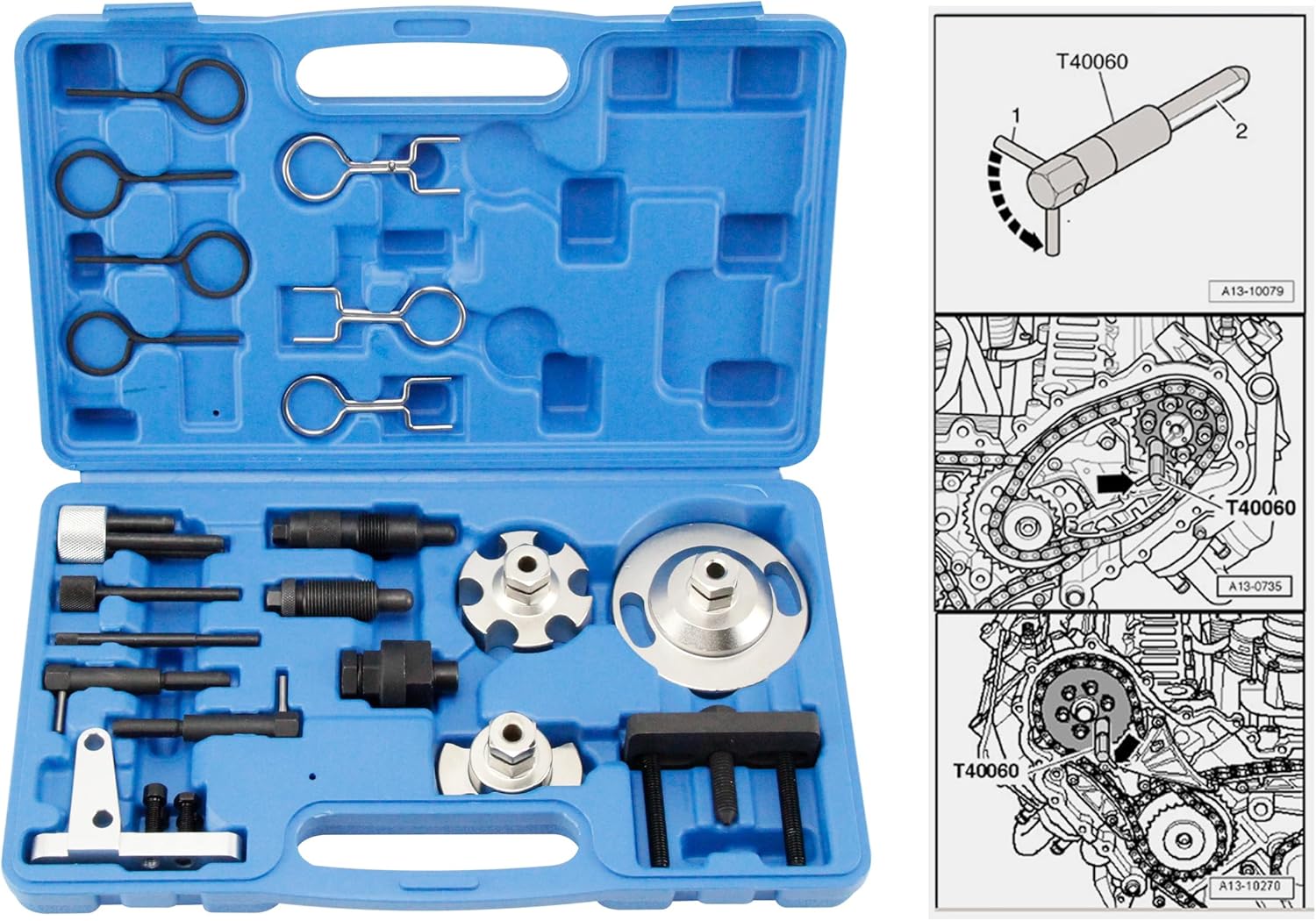 Engine Timing Tool Kit for VW Audi, 2.7L 3.0L V6 TDI Diesel, Camshaft Crankshaft Locking Set (Full Kit)