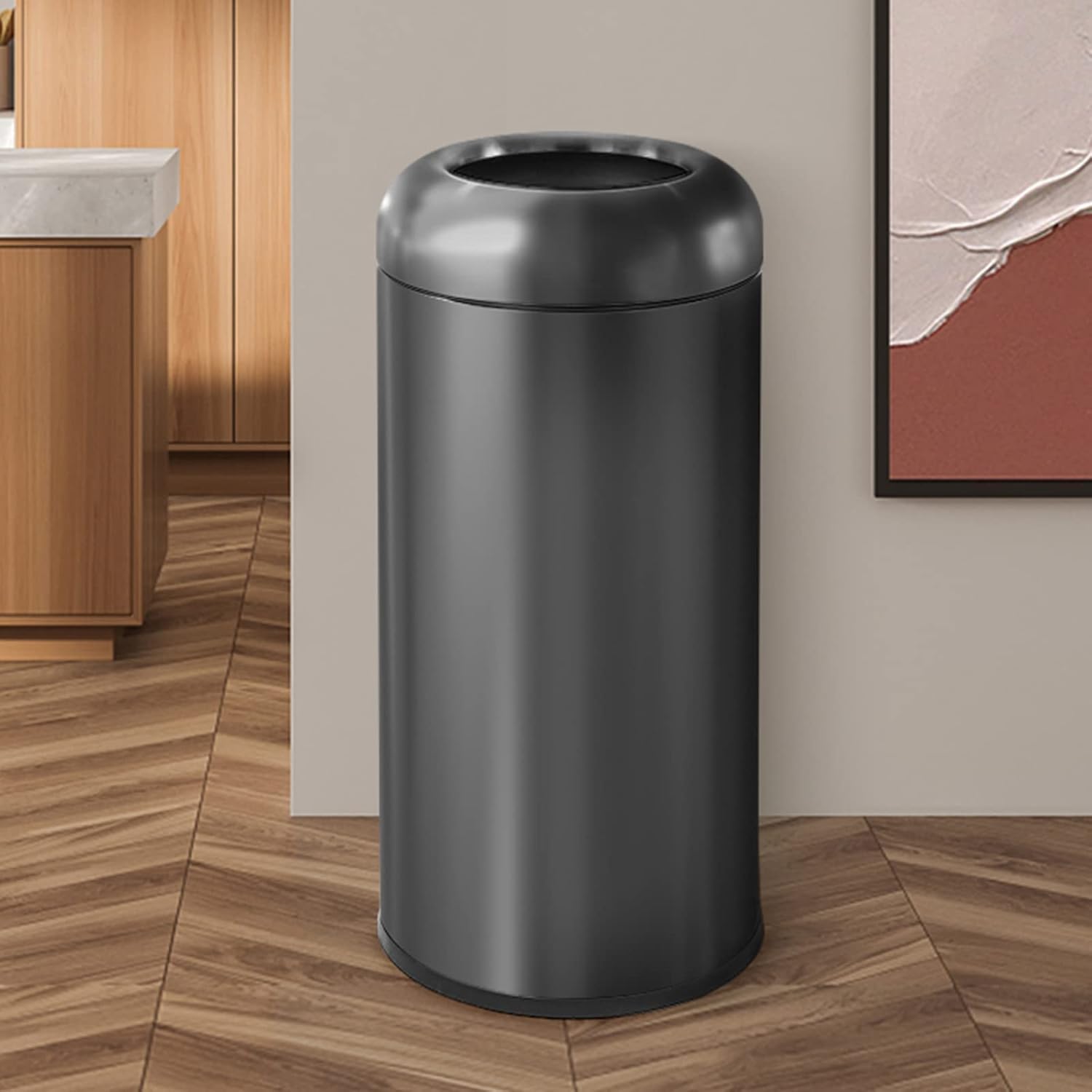 BEAMNOVA 16.5 Gallon Trash Can Open Top Outdoor Indoor Commercial Stainless Steel Industrial Waste Basket Container, Gray Large Garbage Enclosure with Lid