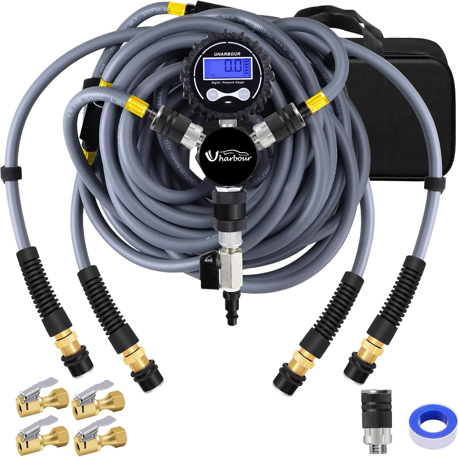 4 Tire Inflation Deflation System, 4 Tire Air Up Down System, 4 Tire Pressure Equalizer, Inflate or Deflate All 4 Tires at Once, Flexible Air Hose Fits Up to 155