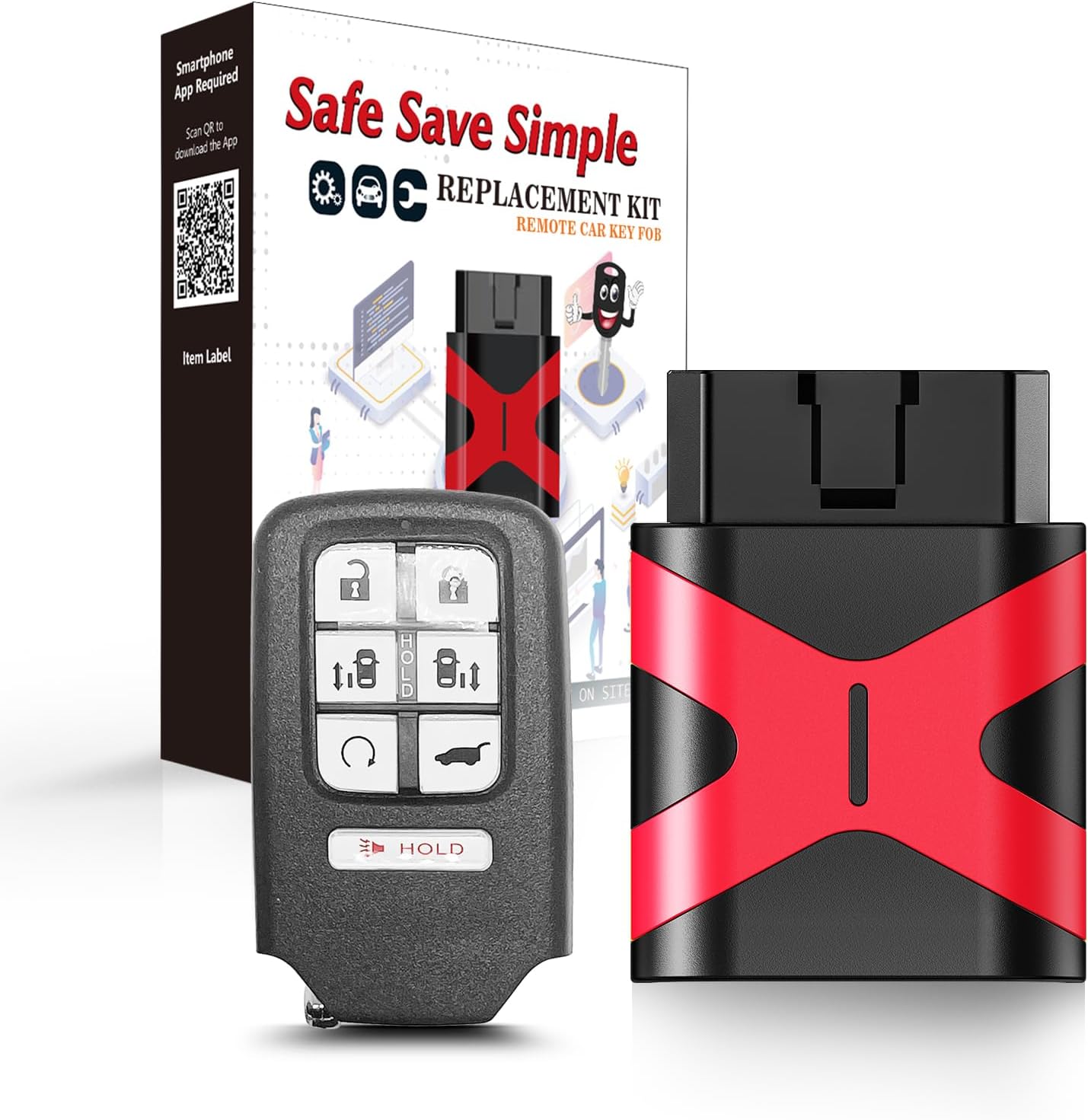 Simple Programmable Keyfob, Car Key Fob OBD Programmer Kit Replacement for 2018 2019 Honda Odyssey 7 Button Remote Key 433 MHz KR5V2X (OBD Tool Kit)