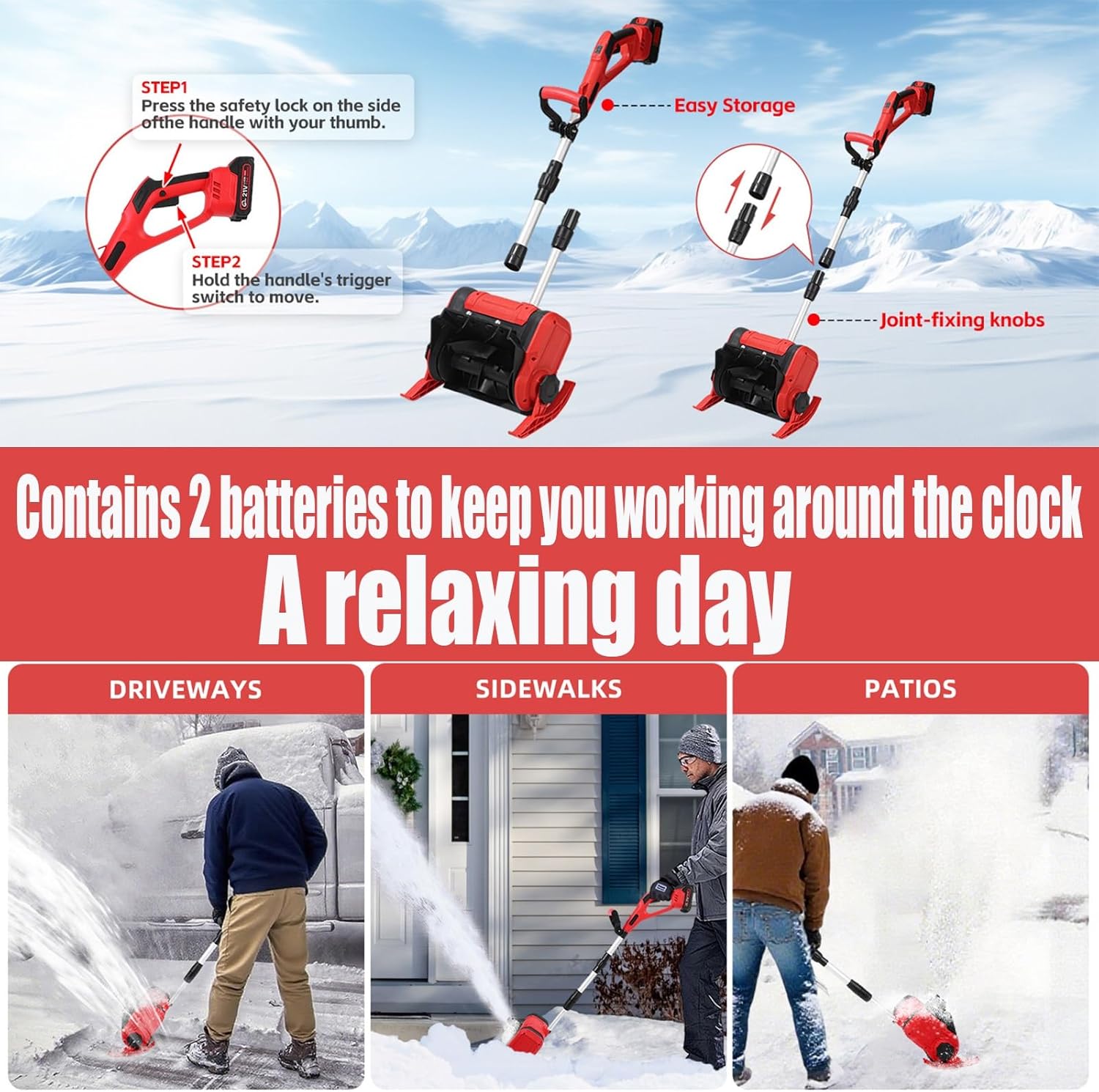 Cordless Snow Shovel, 21V Electric Snow Blower, 11-Inch Snow Shovel, Can Work Continuously for 1 Hour, Adjustable Handle, Lightweight Snow Removal Tool for Deck & Driveway