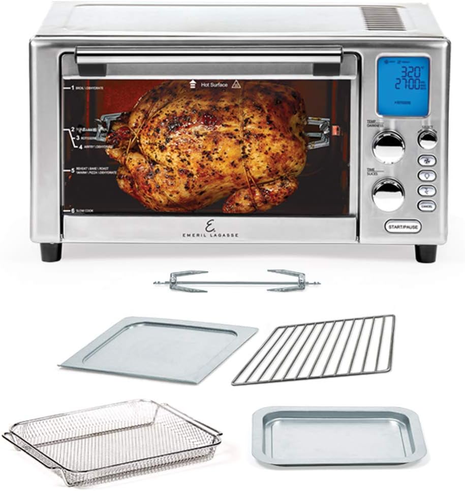 Emeril Lagasse Everyday 360 Stainless Steel Air Fryer, 360° Quick Cook Technology, XL capacity, 9-in-1, 12 Pre-Set Cooking Functions including Bake, Rotisserie, Broil, Pizza, Slow Cook, Toaster