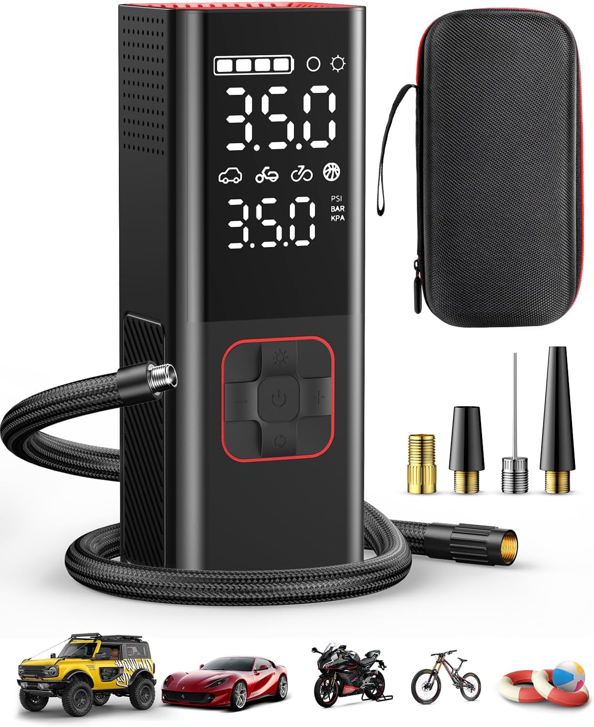 Tire Inflator Portable Air Compressor 20000mAh & 4X Faster Cordless Tire Pump for Car, Bicycle, Motorcycle, Ball, with Tire Pressure Gauge and Storage Bag (New Upgraded)