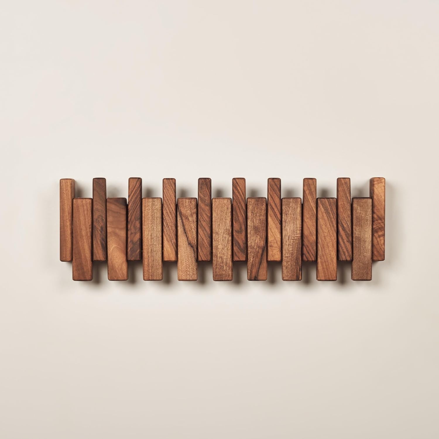 Solid Walnut Piano Key Coat Rack – 12-Hook Wall-Mounted Flip Hook Rack – Minimalist Wooden Hanger for Entryway, Bedroom, Office