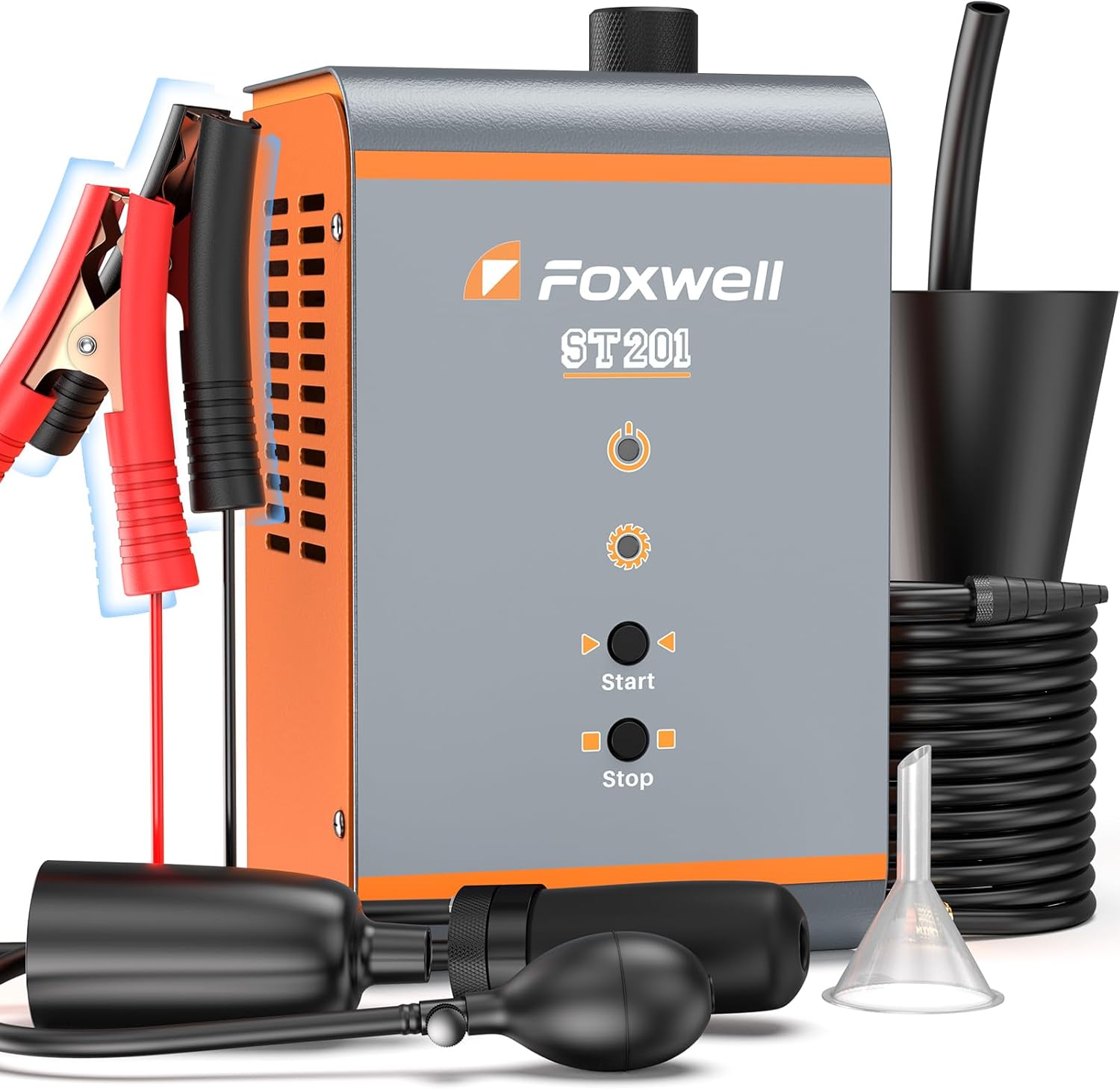 FOXWELL ST201 Automotive Smoke Machine Leak Detector with Built-in Air Pump, 0.8-1.2 Bar High Pressure Emission Vacuum Fuel Exhaust EVAP Smoke Machine Leakage Detection, Auto Smoke Tester for Cars