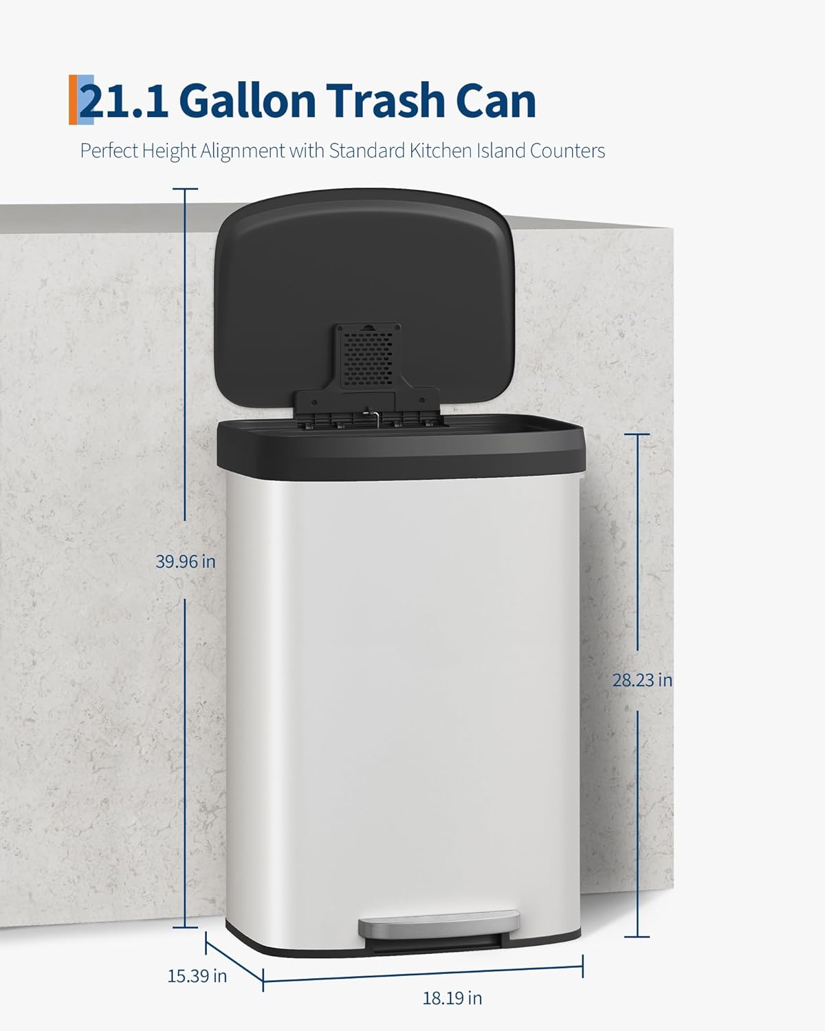21.1 Gal/80L Trash Can, Stainless Steel Trash Can with Recycling Bin, Fingerprint-Resistant, Soft-Close Plastic Lid, Step-on Garbage Bin, with Removable Inner Buckets