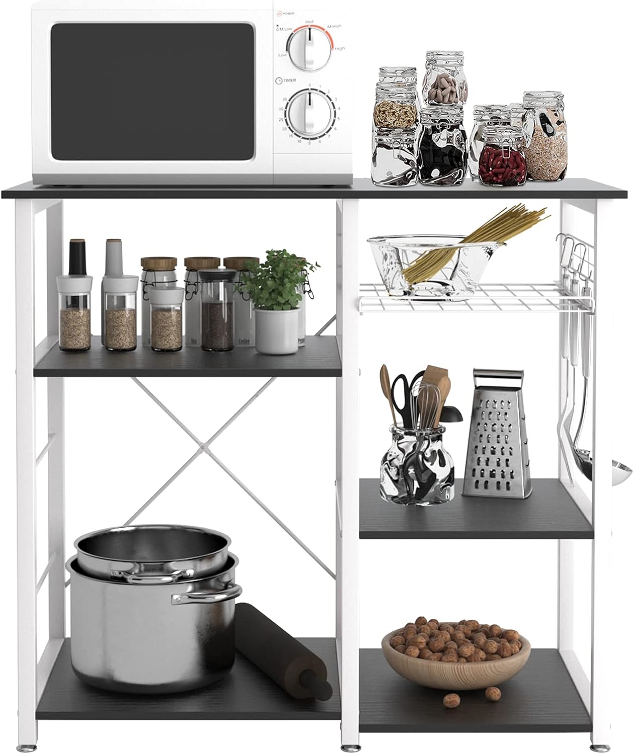 SogesPower 3-Tier Kitchen Baker's Rack Microwave Stand Storage Rack,Kitchen Utility Storage Shelf Organizer,Multifunctional Storage Shelf is Suitable for Kitchen, Living Room and Corridor（White）