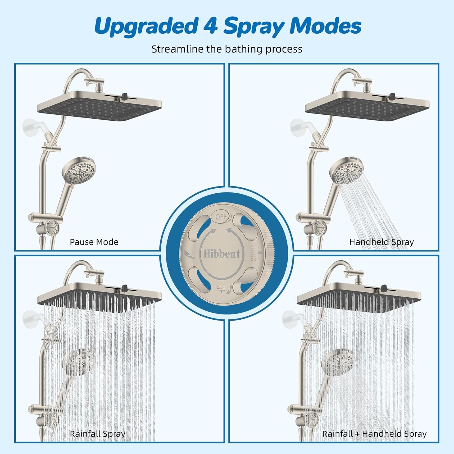 Hibbent Upgraded 13'' Shower Head Combo, High Pressure 5 Spray Rainfall Showerhead, 10 Spray Mode Handheld, All Metal Easy Reach 4-way Diverter Shower Arm with Pause Mode, 71'' Hose and Holder, Black