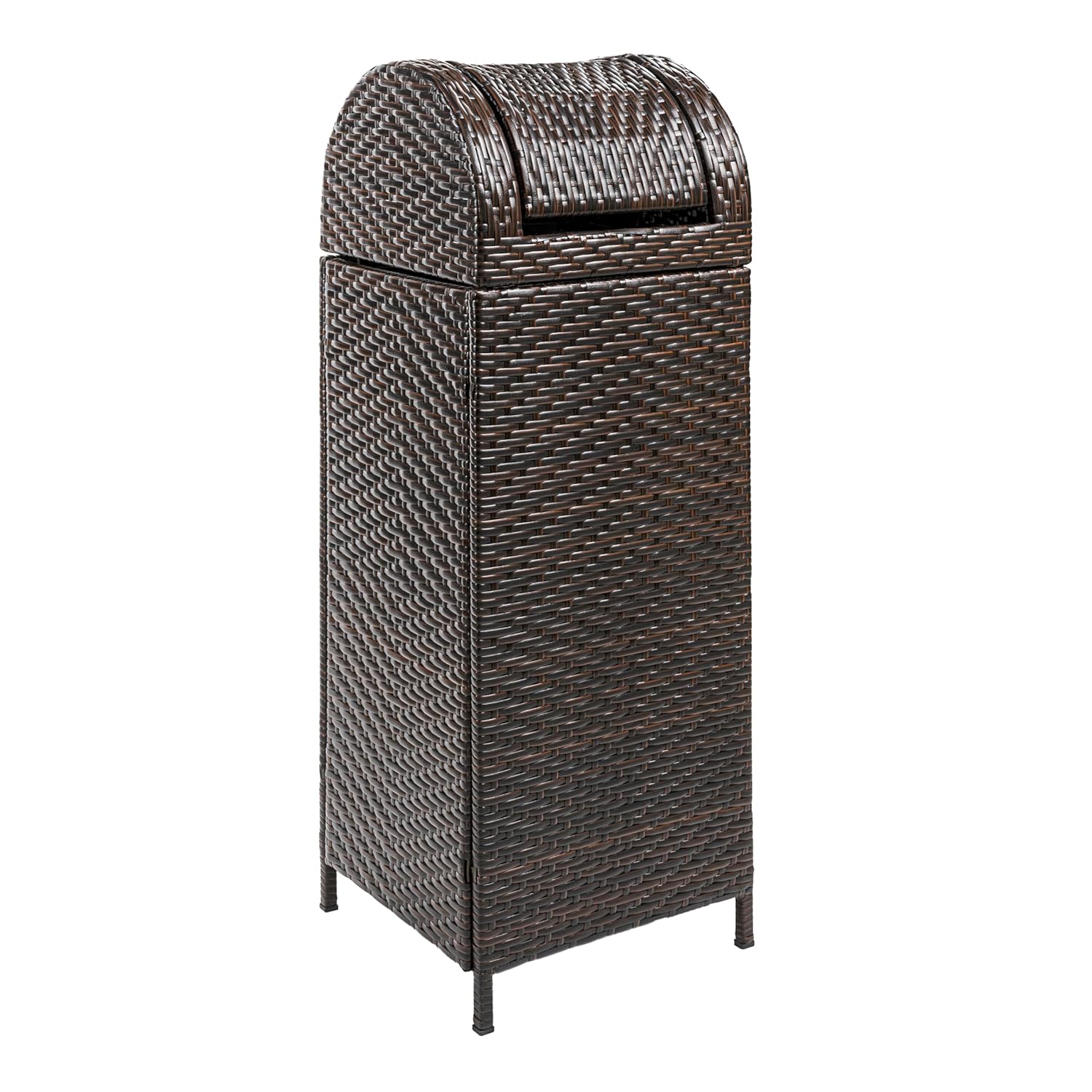 happimess HPM1202E Darla 31.39-Gallon All-Weather Wicker/Metal Swing Top Hideaway Outdoor Trash Can, Dark Navy/White, Classic, Coastal, Casual Wastebin for Backyard, Patio, Porch, Kitchen