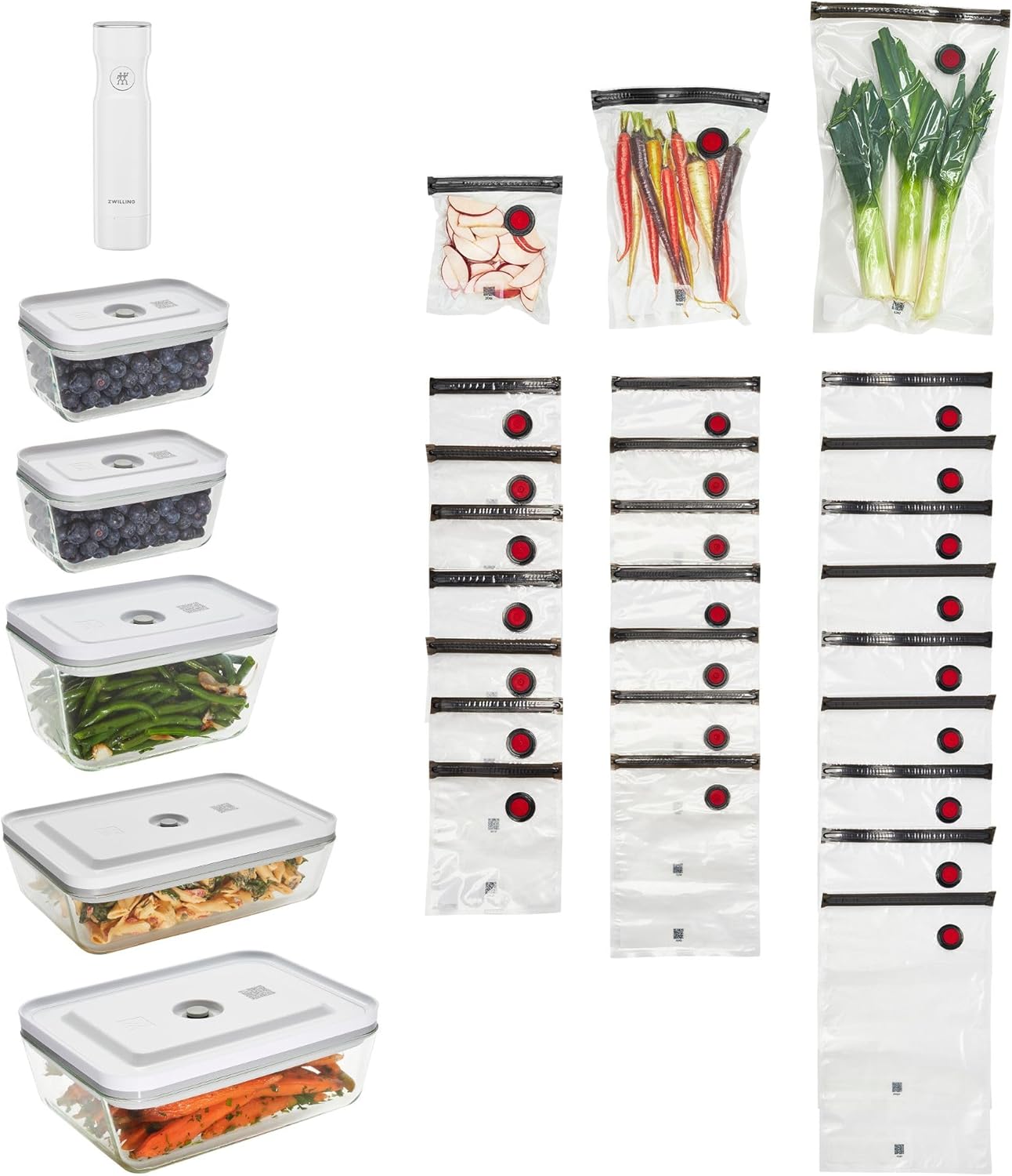 ZWILLING Fresh & Save Vacuum Sealer Machine Starter Set with Airtight Food Storage Container Glass, Sous Vide Bags, Meal Prep