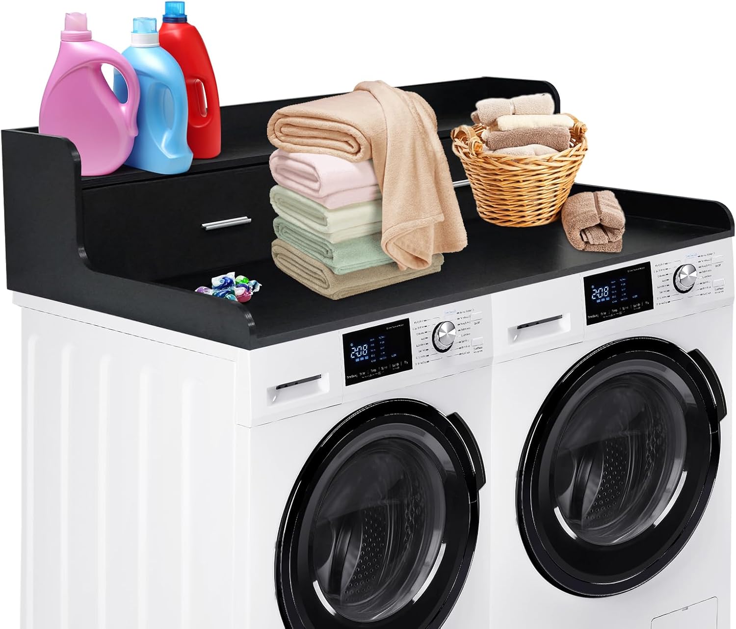 2-Tier Washer Dryer Countertop, Wood Laundry Countertop with 2.75