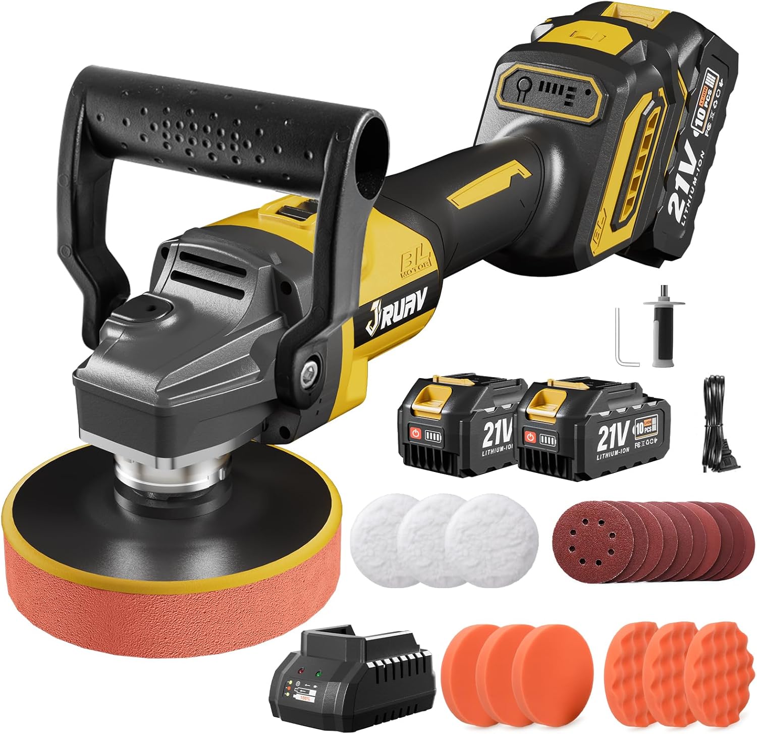 Cordless Buffer Polisher for Car Detailing,6 Variable Speed 7230 RPM,21V 4.0Ah Batteries,Cordless Polisher With 29 PCS Car Detailing Kit,for Car Polishing, Waxing, Boat Sanding, Scratch Removing