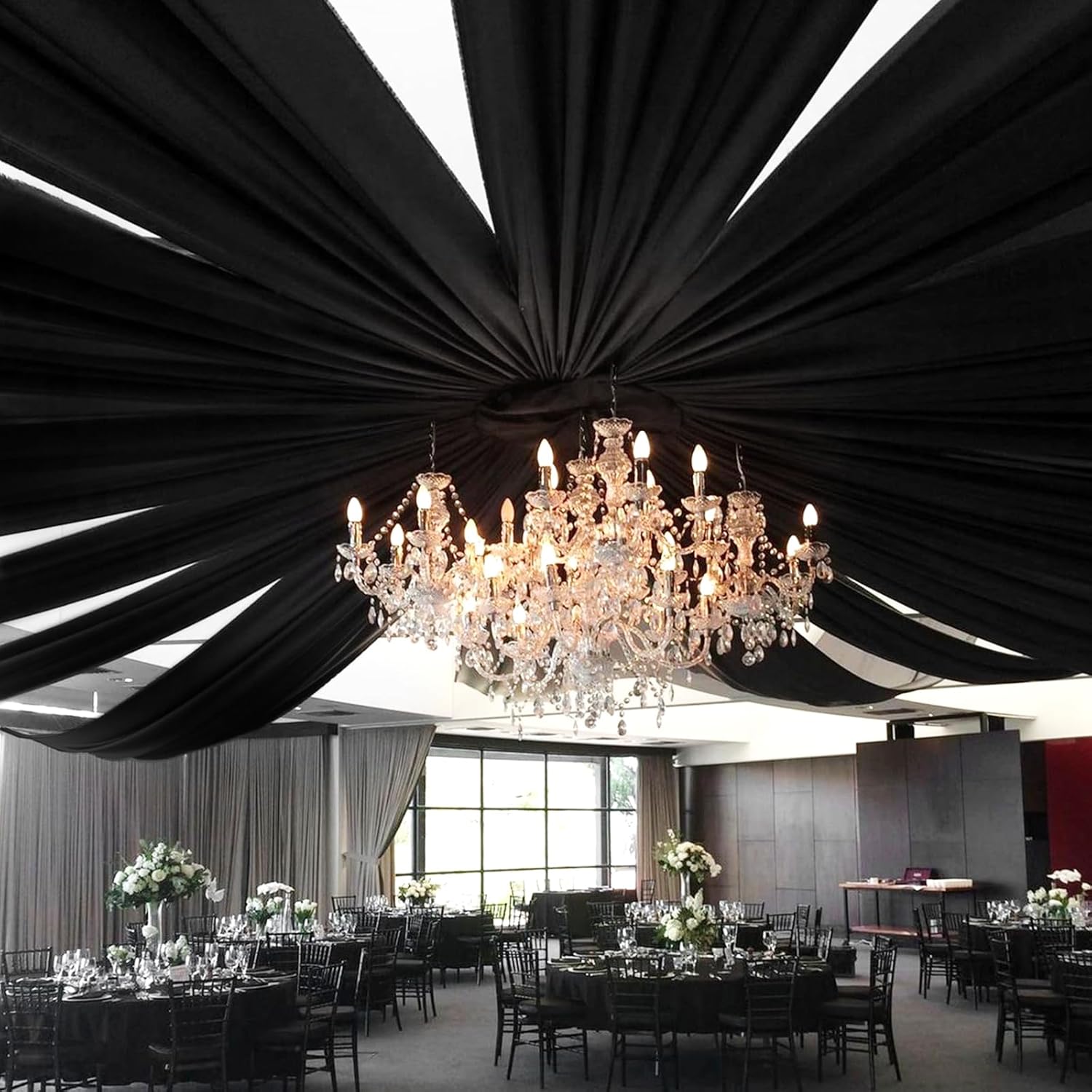 6 Panels White Ceiling Drapes 5ftx20ft Extra Long Wedding Ceiling Drapes Chiffon Fabric Arch Draping Sheer Curtains Soft Drapery Draping Wedding Ceiling Decorations for Party Ceremony Stage Swag