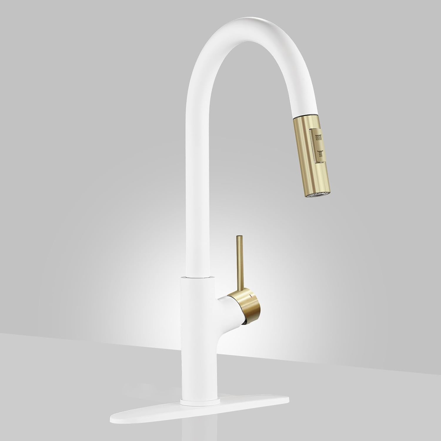 Achelous White and Gold Kitchen Faucet with Pull Down Magnetic Docking Sprayer,Stainless Steel Pull Out RV Kitchen Sink Faucets,Single Handle Deck Mount,Grifos De Cocina