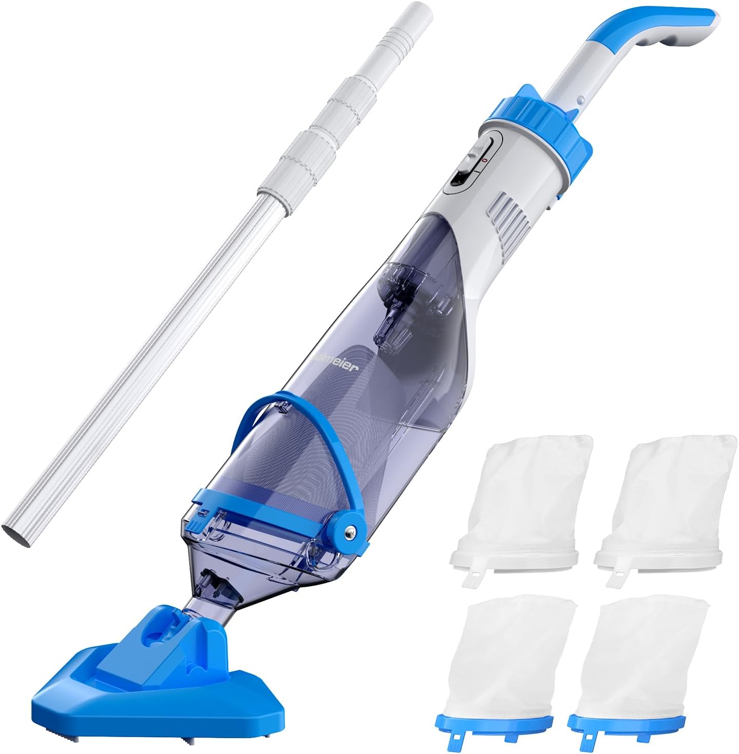 BIELMEIER Cordless Pool Vacuum with Telescopic Pole, Handheld Rechargeable Swimming Pool Cleaner, Wireless Strong Suction 19 GPM Pool Vacuum for Cleaning Spas, Hot Tubs, Above/In Ground Pools
