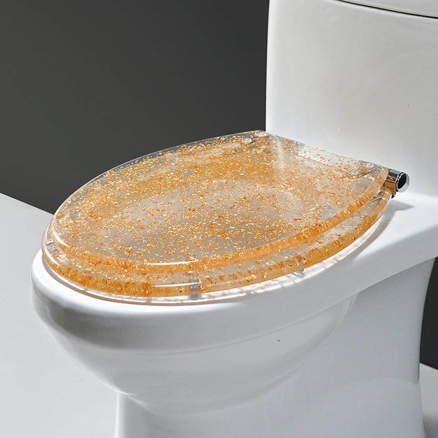 Glitter Toilet Seat, Resin Toilet Seat Elongated Soft Close Quick Release Heavy Duty Toilet Seats with Glitter Cover (Silver)