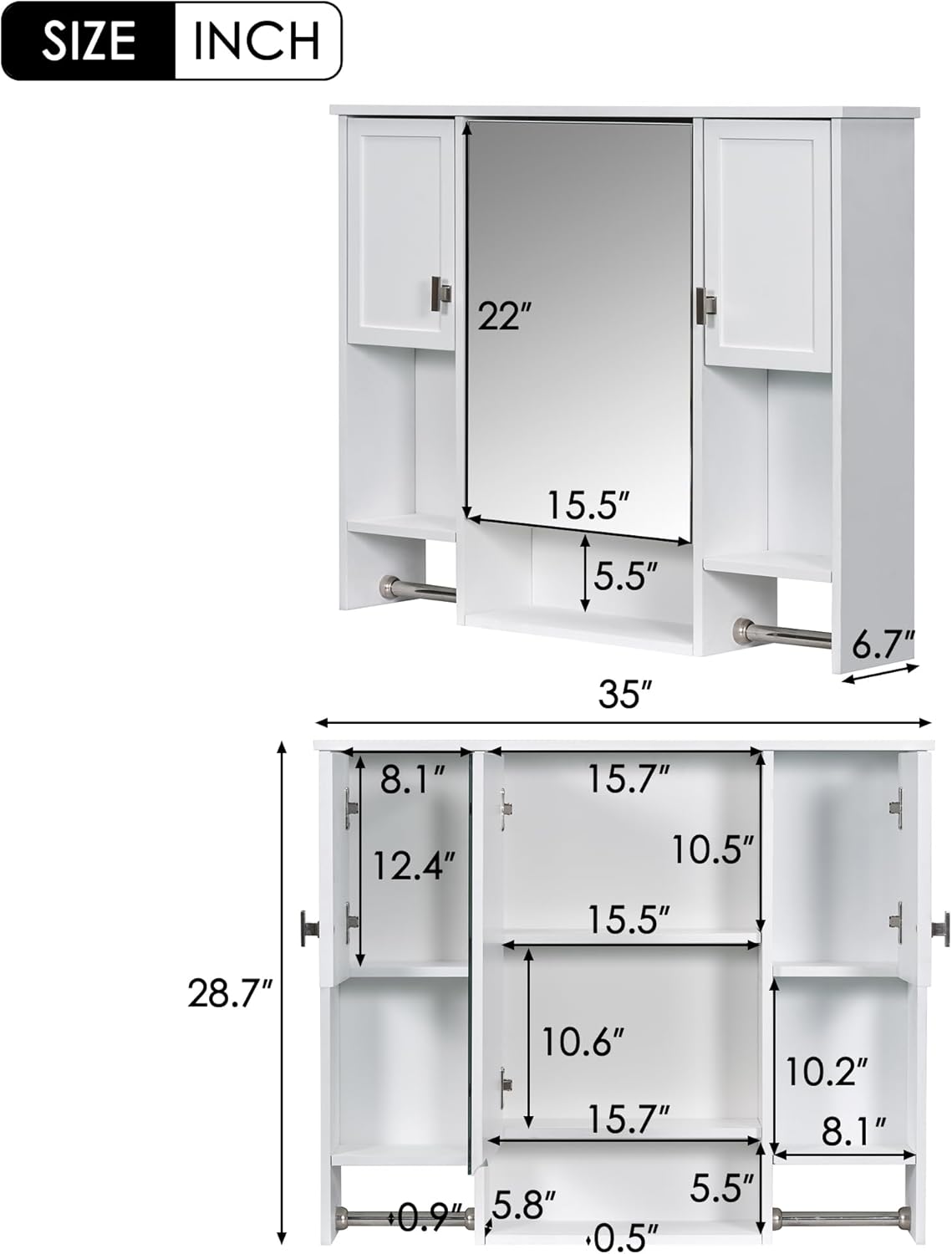 Merax Bathroom Medicine Cabinet with Mirror, Wall-Mounted Storage Cabinet Organizer with Doors, Shelves and Towel Bars