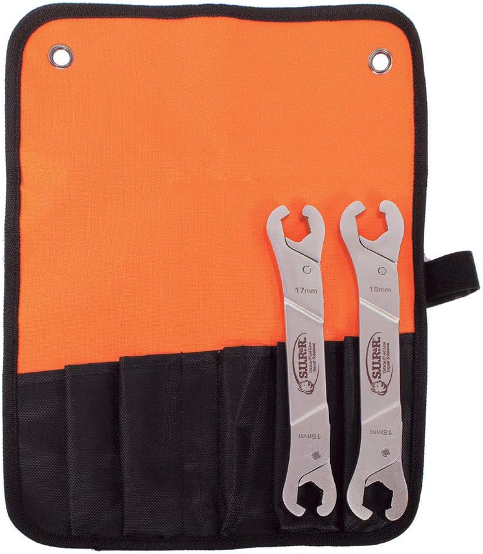 S.U.R. and R Auto Parts S.U.R.&R. RLW450 Ratcheting Line Wrench Set of 2 with 6-Slot Pouch- SAE/Metric