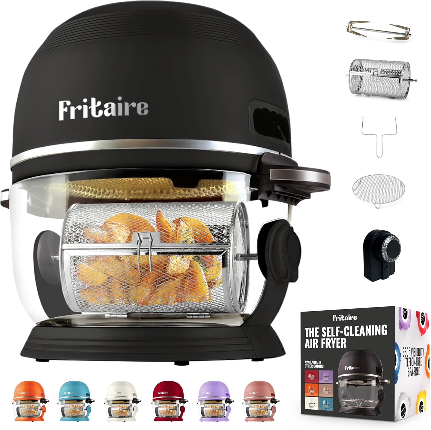 Non Toxic Air Fryer™ - Glass AirFryer 5 Quart w/ 360 Visibility, Self-Cleaning, 400F Vortex Air Fryer for Even Cooking, BPA-Free Teflon Free, 9-in-1 Functions, Rotisserie, Roast, Bake, White