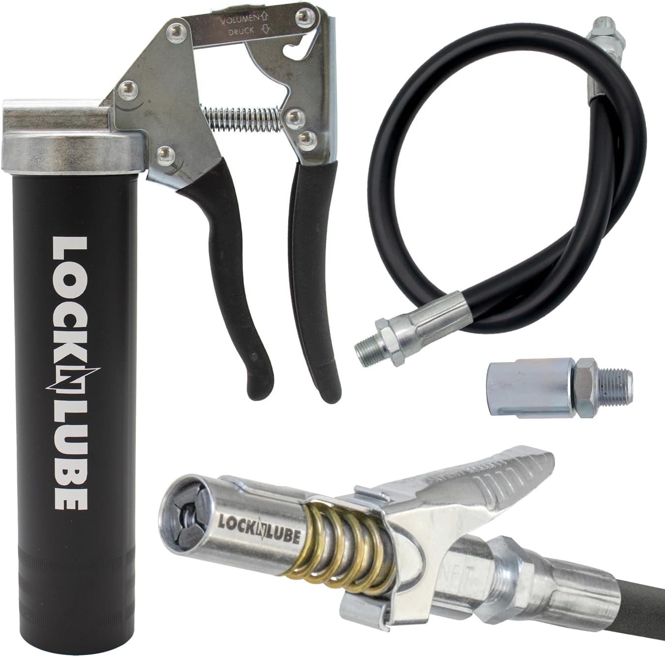 LockNLube Easy-Prime Pistol-Grip Grease Gun. Includes Our Patented Grease Coupler (Locks on, Stays on, Won't Leak!) Plus a 20