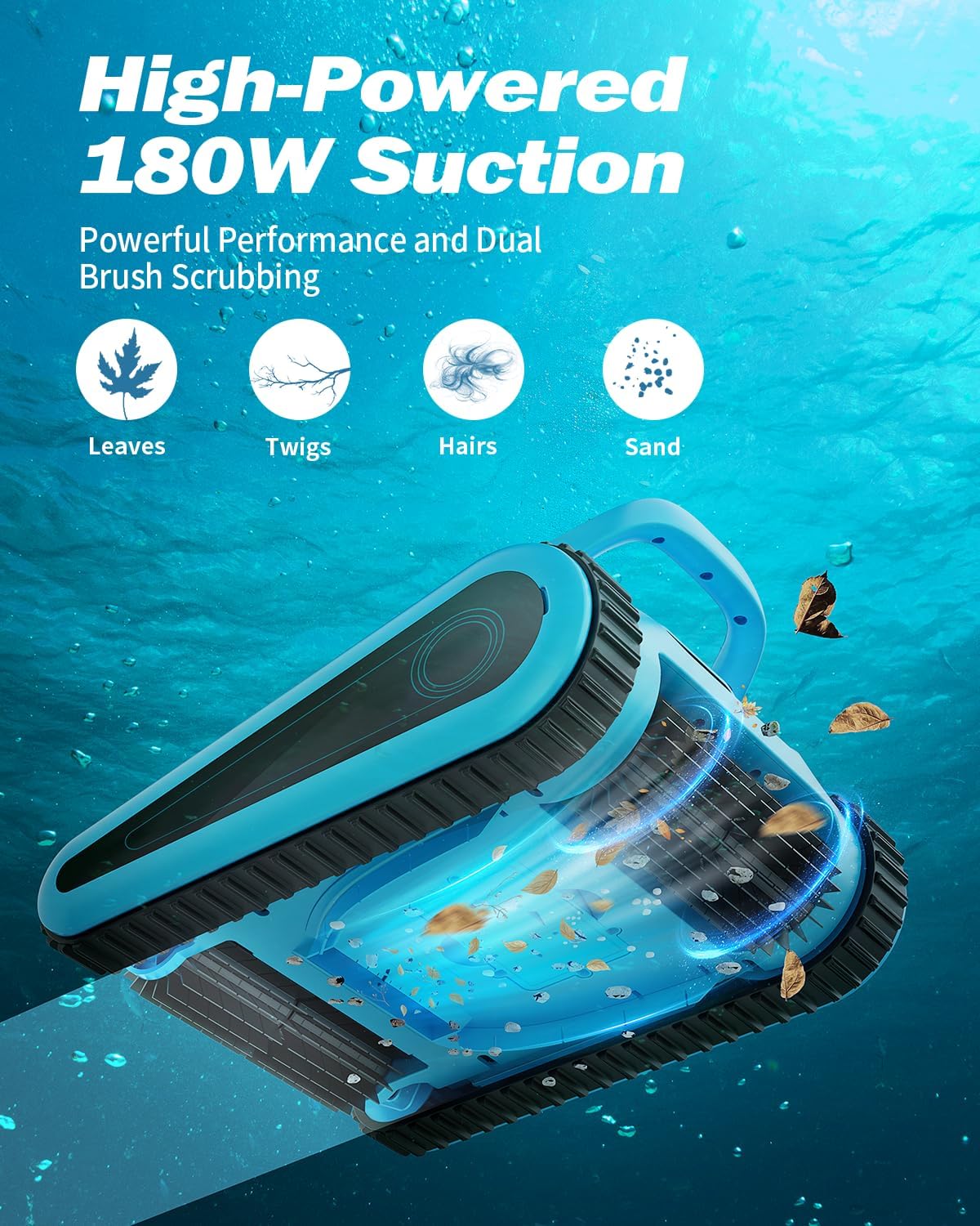 (2025 New) Cordless Robotic Pool Vacuum Cleaner, Wall-Climbing & Waterline Cleaning, Smart Navigation & App Control, 150 Min Runtime for In-Ground & Above Ground Pools up to 2000 Sq Ft