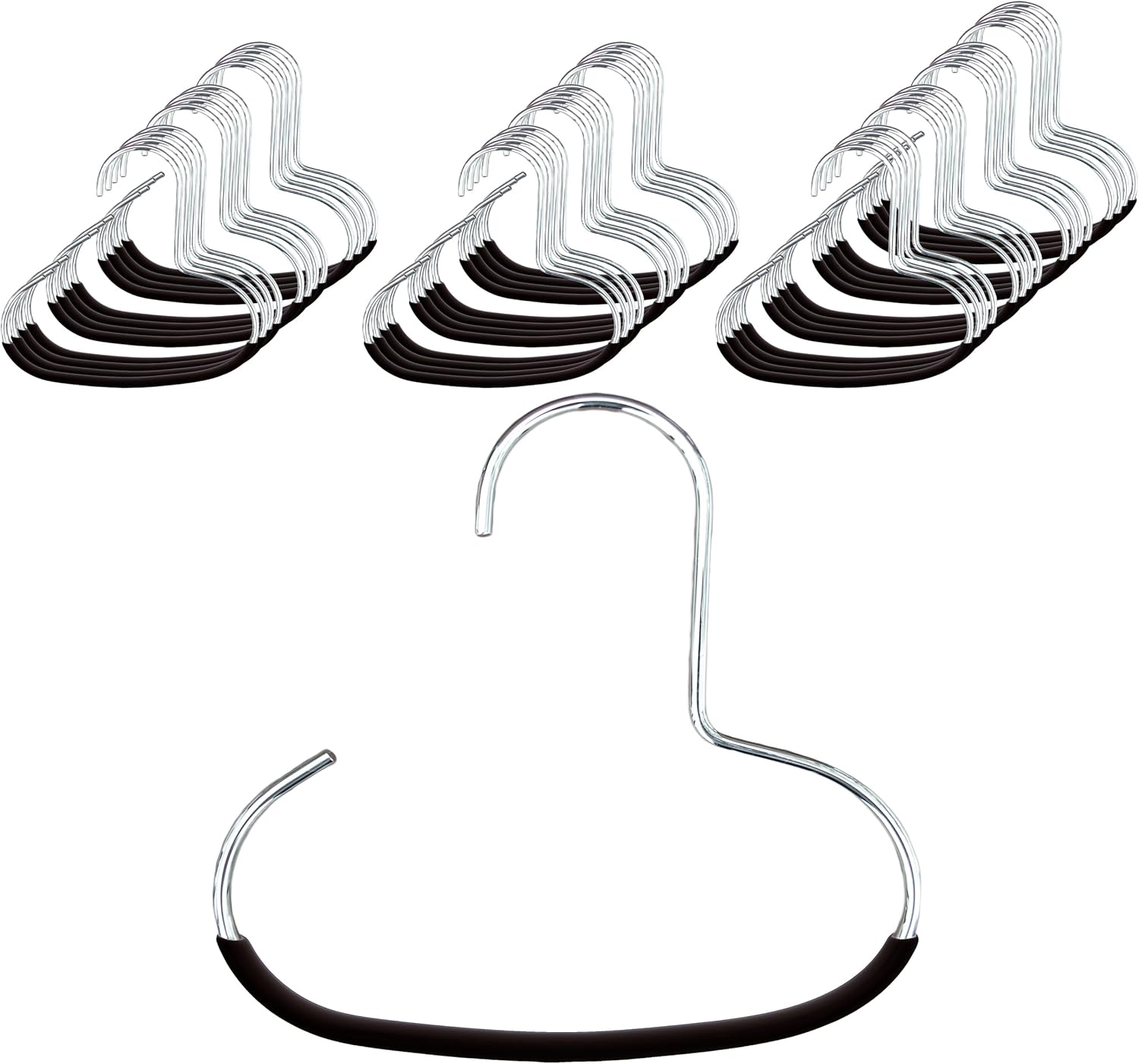 Mawa Scarf, Shawl, Belt, and Accessory Organizer, Non-Toxic Metal Hanger with Grip Coating, Easy Access Open Hook, Model G-1 Space Saving Design, Set of 40, Black