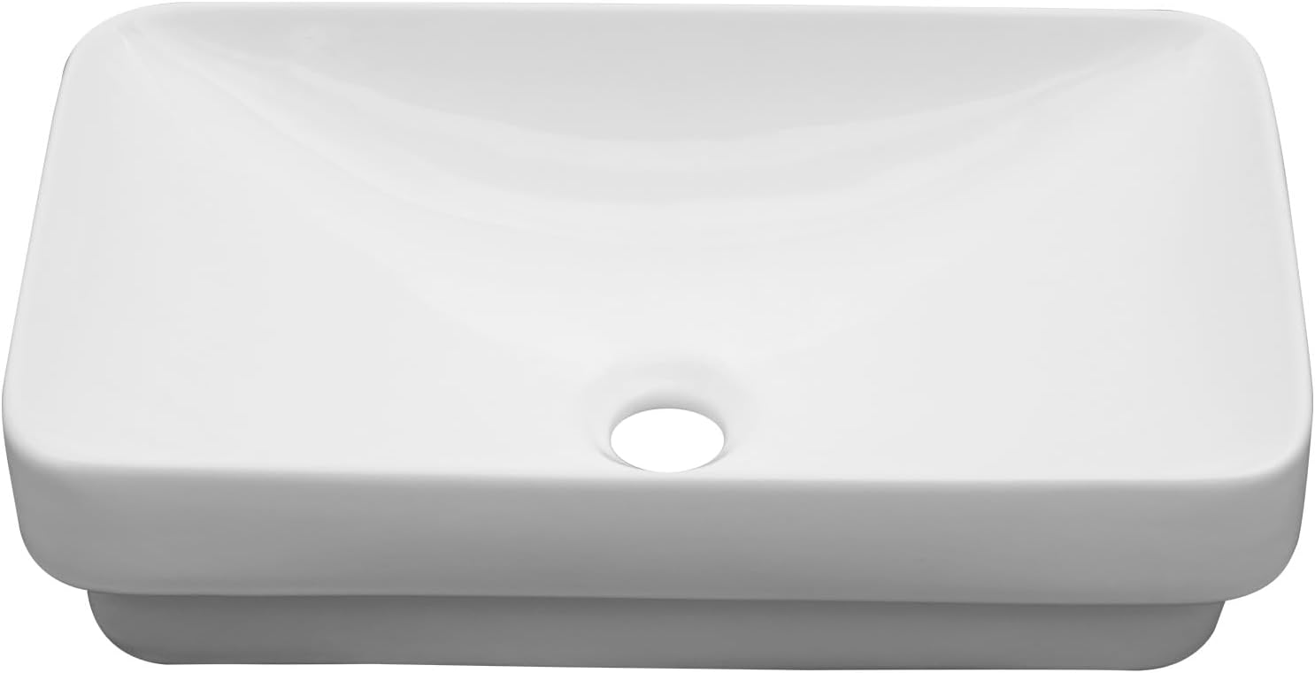 19''x12'' Bathroom Vessel Sink White Semi-Recessed Ceramic Bathroom Sinks Countertop Vessel Design Modern Art Basin
