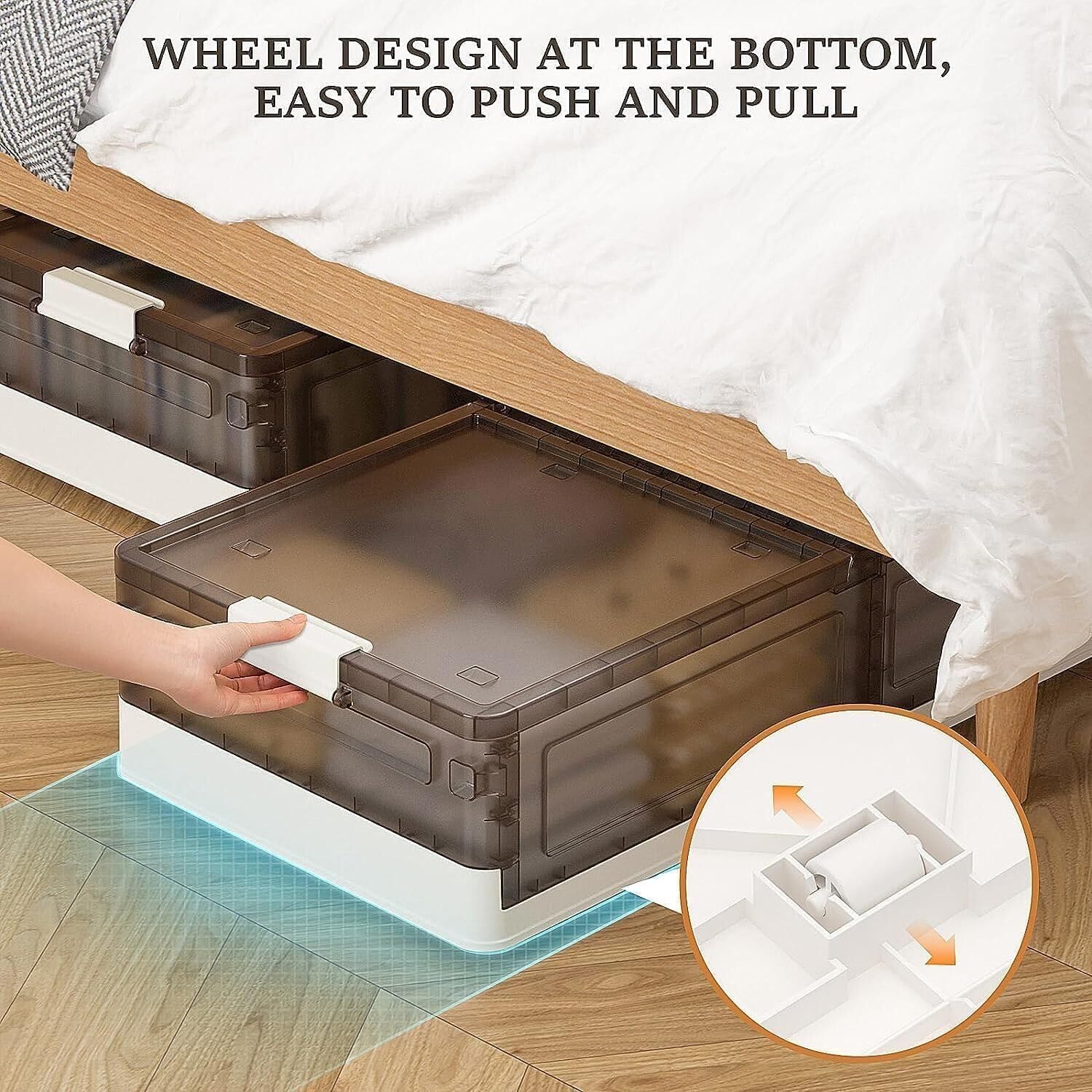 Under Bed Storage Containers - 3Pack, Stackable Under Bed Rolling Storage Plastic Containers, 13.5Gal Storage Bins with Wheels, Multi-purpose Storage Bins with Lids for Clothes, Shoes, And Duvets