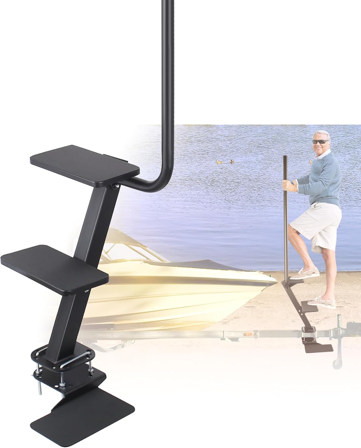 3-Step Boat Steps for Trailer with Handle,Heavy Duty Non-Slip Boat Trailer Steps Universal Fit for Bass/Pontoon Boat Trailers