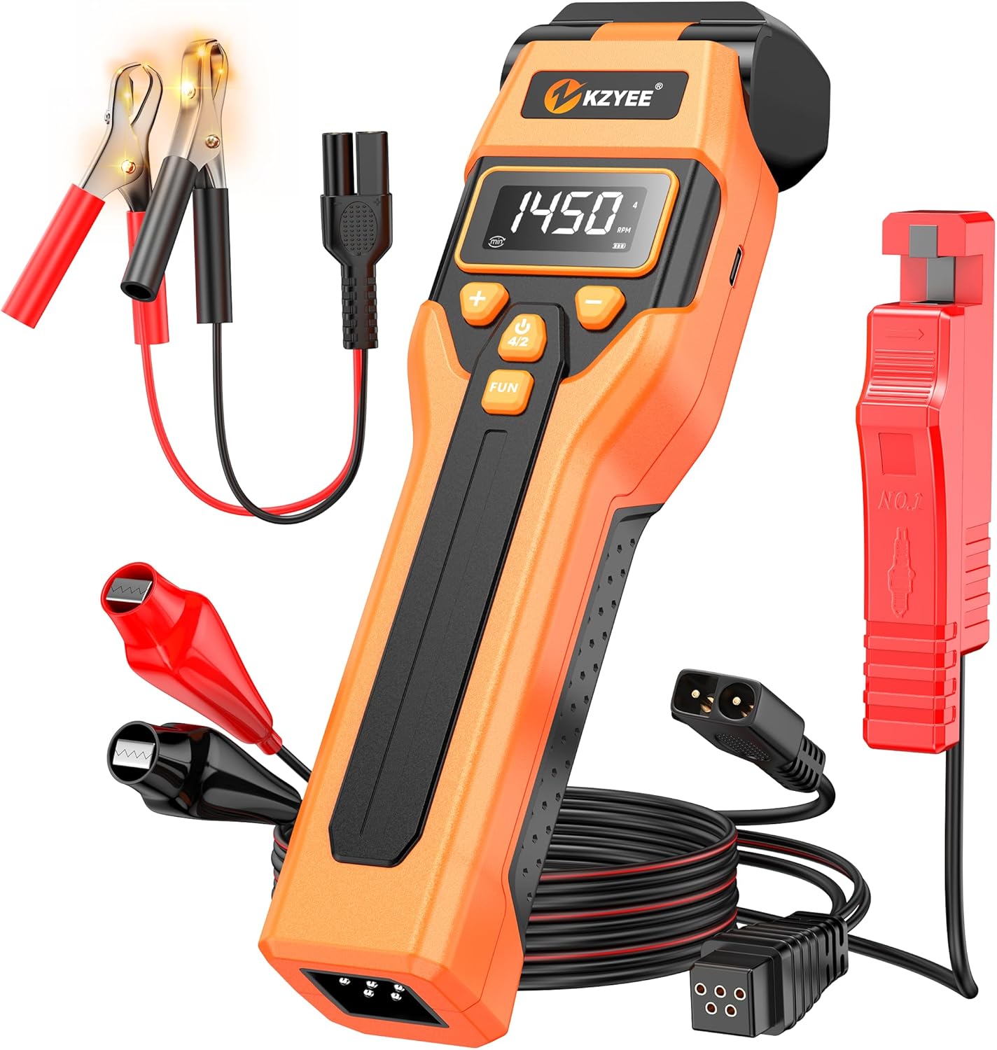 KZYEE KT80 Digital Timing Light – Dwell & Voltage Test, Advance Angle & RPM, Upgrade LED Strobe (Long-Life & Stable), USB-C Rechargeable with 12V Backup, Works on 6V & 12V Gas Engines (2/4 Stroke)