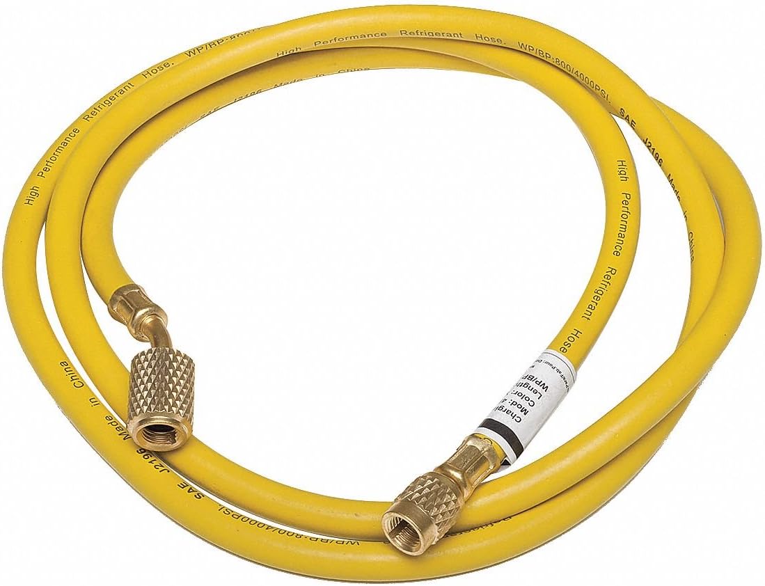 Hose: 6 ft 30 Angle, Yellow, Rubber, Single Hose, Shut-Off Valve, 4PDG5, 4PDG5