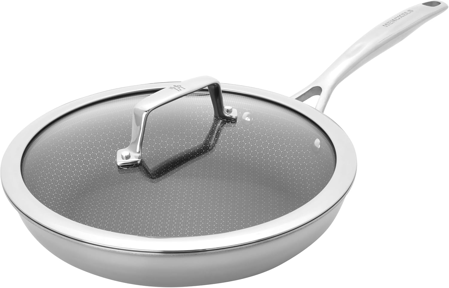 HENCKELS Paradigm 10-inch Frying Pan with Lid, Stainless Steel Nonstick Skillet, 3-Ply Clad Pan for Induction Cooktop, Oven & Dishwasher Safe