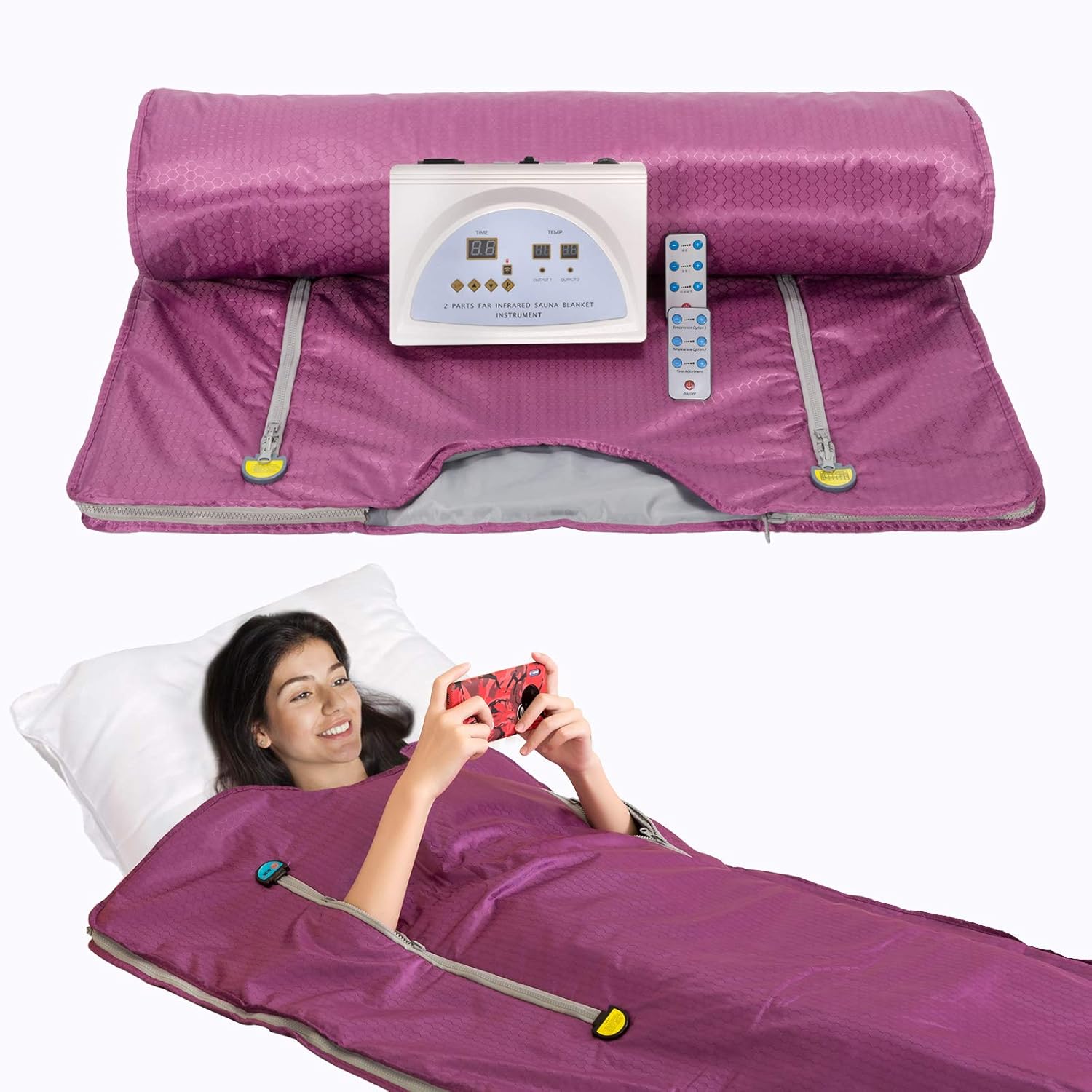 Sauna Blanket Infrared,Double Zipper Design 2 Zone Far-Infrared Sauna Blanket，70