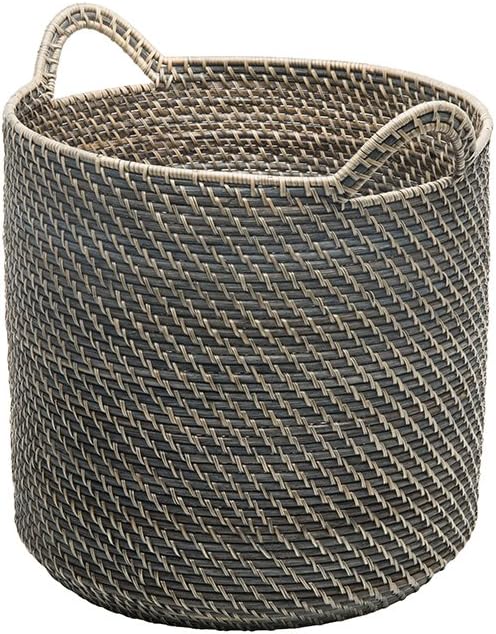 KOUBOO Laguna Round Rattan Storage Basket with Ear Handles, Wicker Blanket, Laundry Hamper, Indoor Plant Basket, Decorative Home Organizer, White Wash, Large