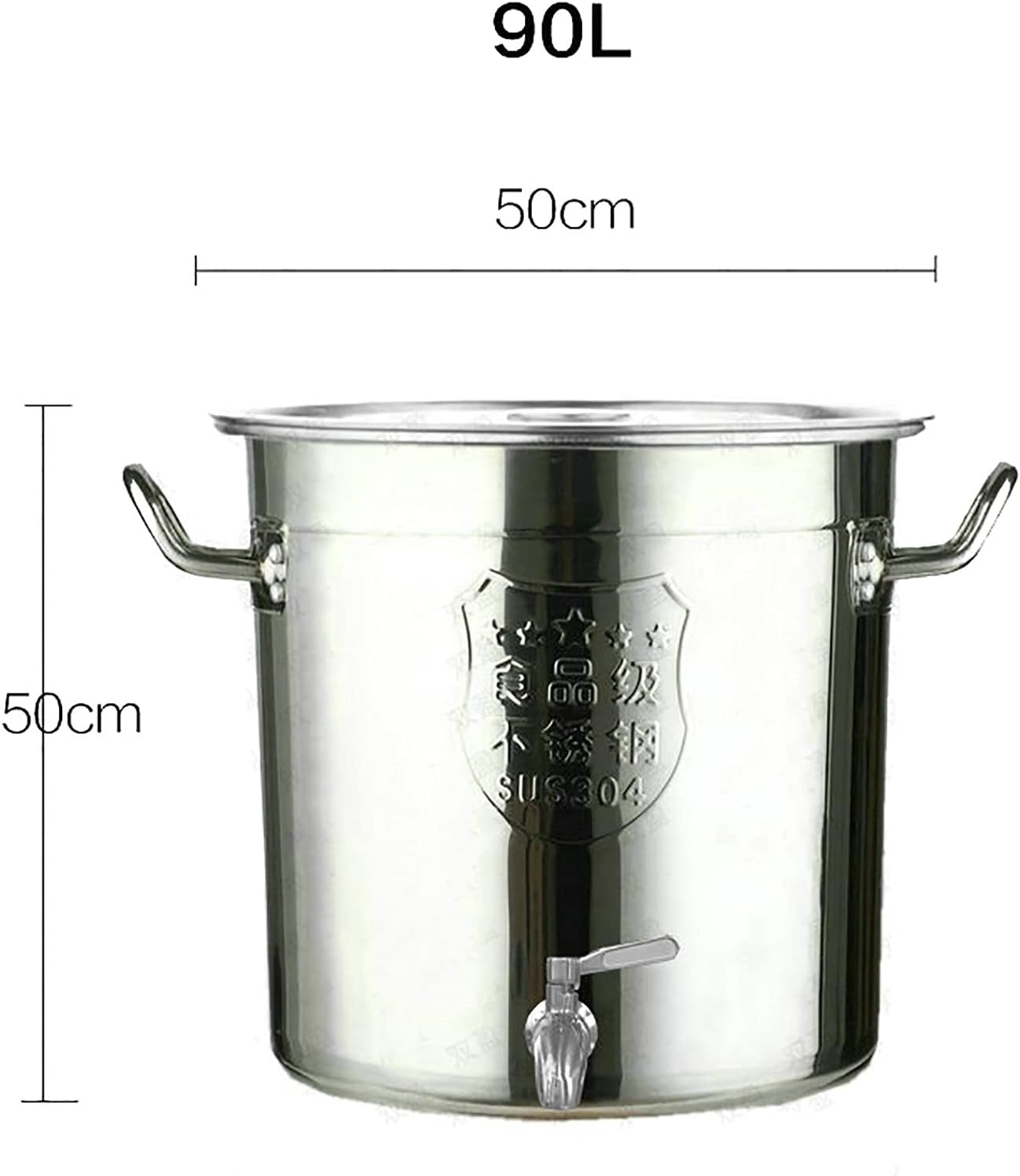 Stainless Steel Stock Pot with Tap, Thickened LargeCapacity Bucket, Can Hold Oil, Milk, Liquid Transportation (50 * 50cm(90L))