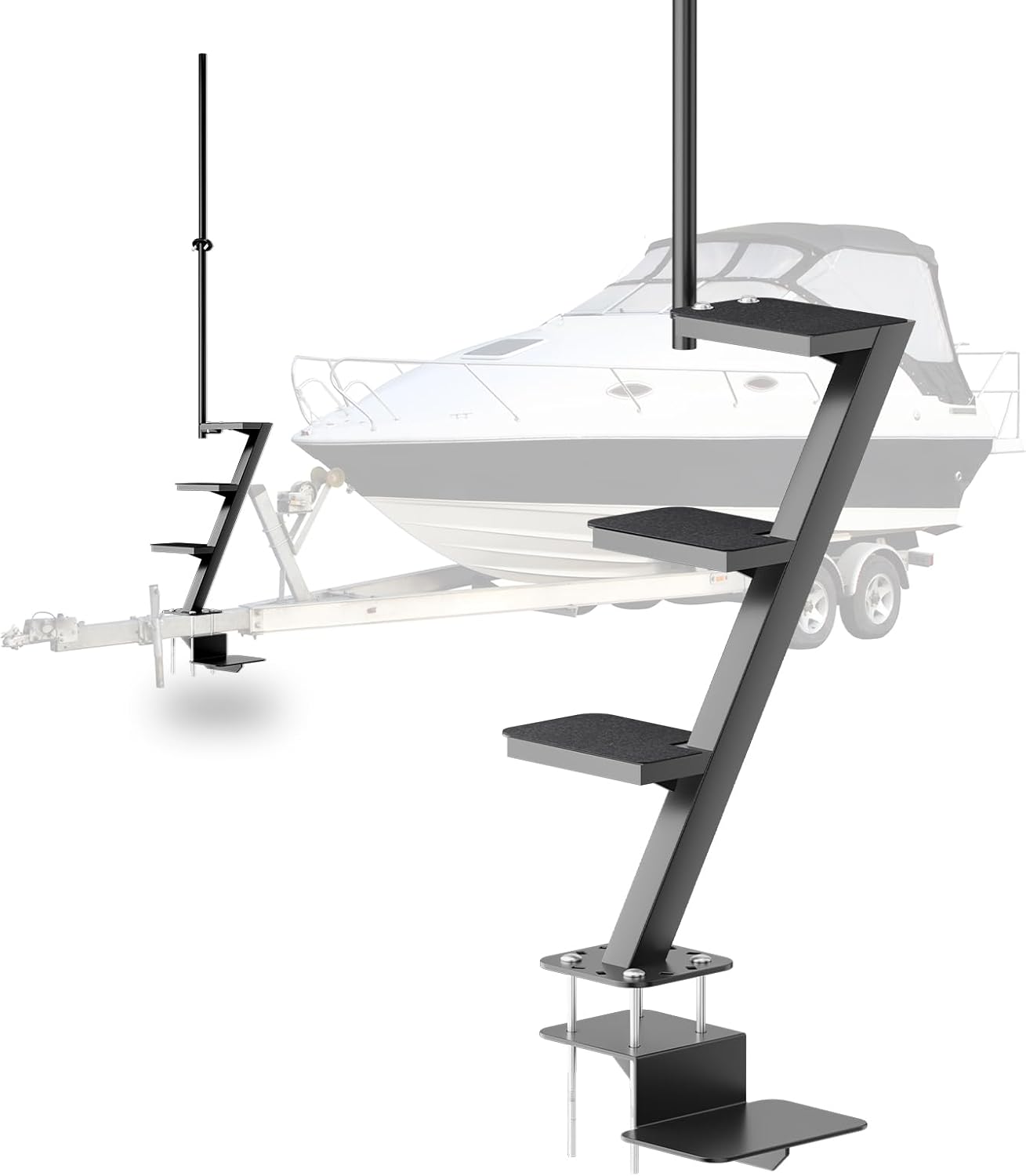 4 Step Boat Trailer Steps for Tongue Heavy Duty, Boat Trailer Ladder with Non-Slip Surface and Safety Handle 500 lbs Capacity