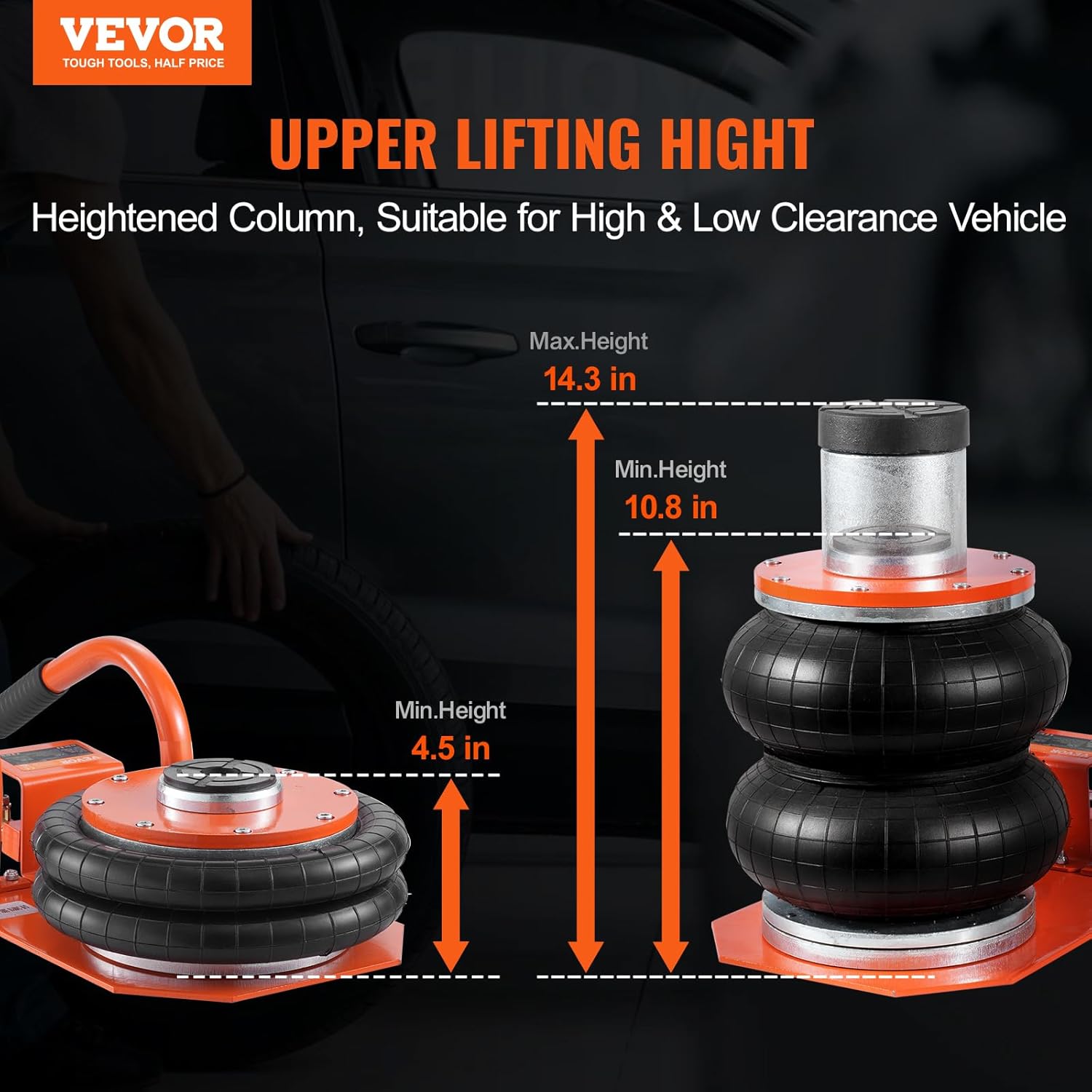 VEVOR Air Jack 3 Ton/6600 lbs Two Bag, Space-Saving Lifting up to 14.3